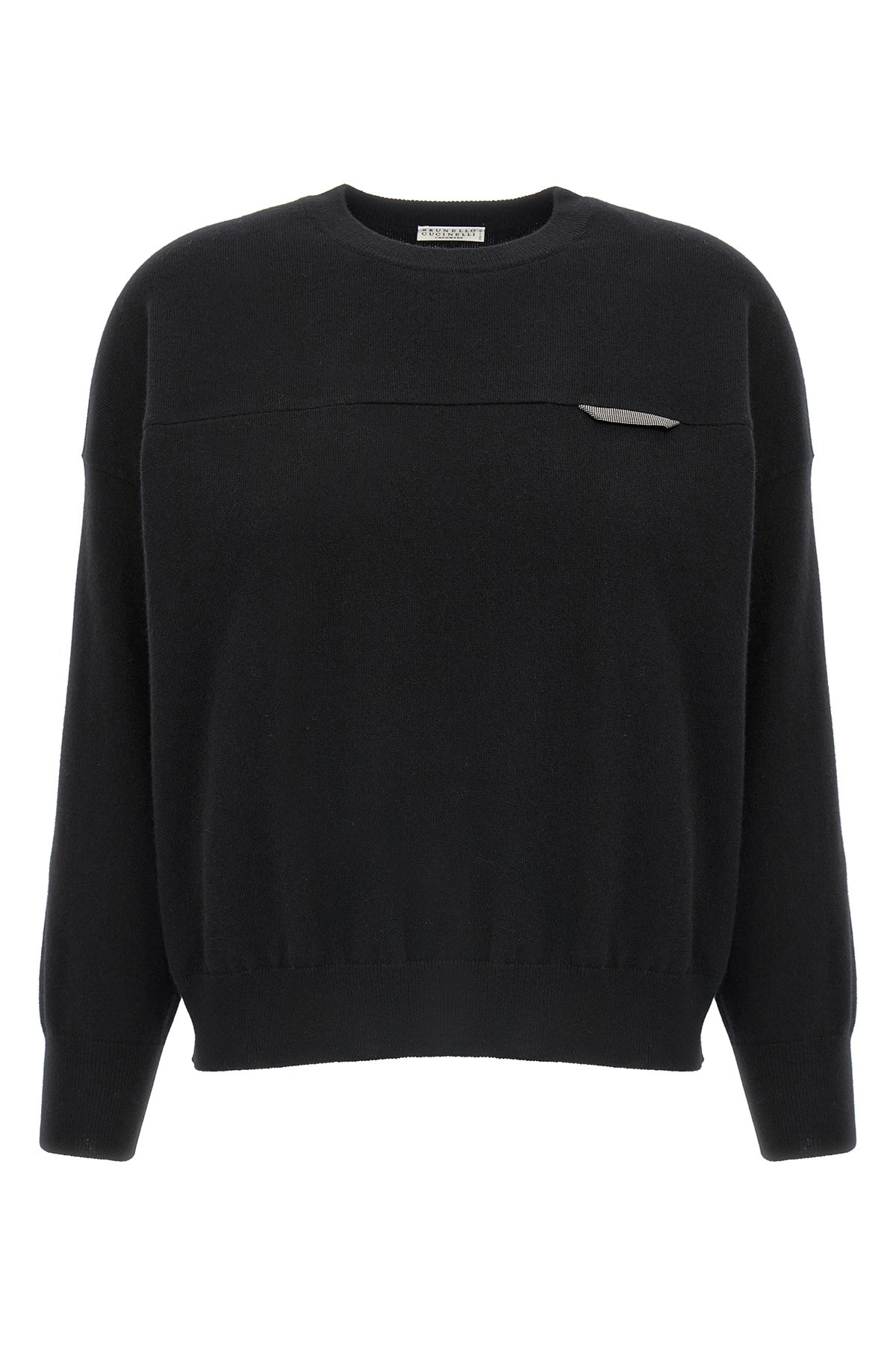 Brunello Cucinelli Cropped Sweater With Crew Neck And Decorative Detail In Black
