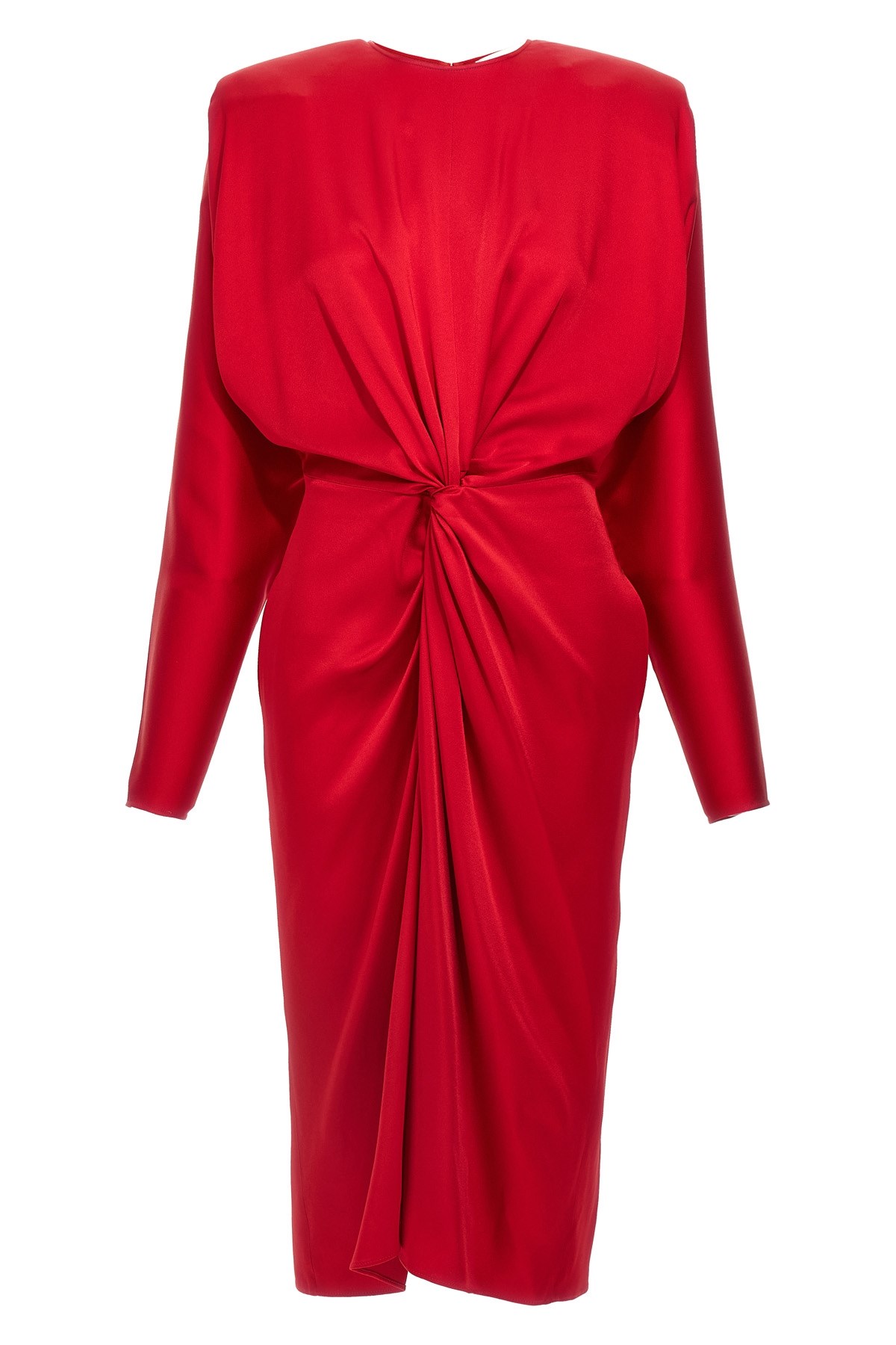 Stella Mccartney Satin Midi Dress Draped Front In Red