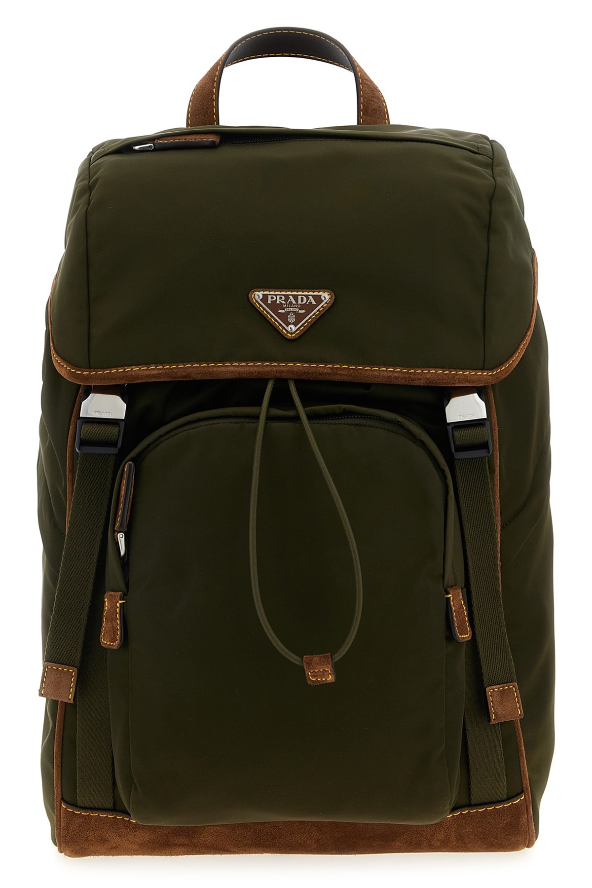 Prada Re-nylon And Suede Backpack In Brown