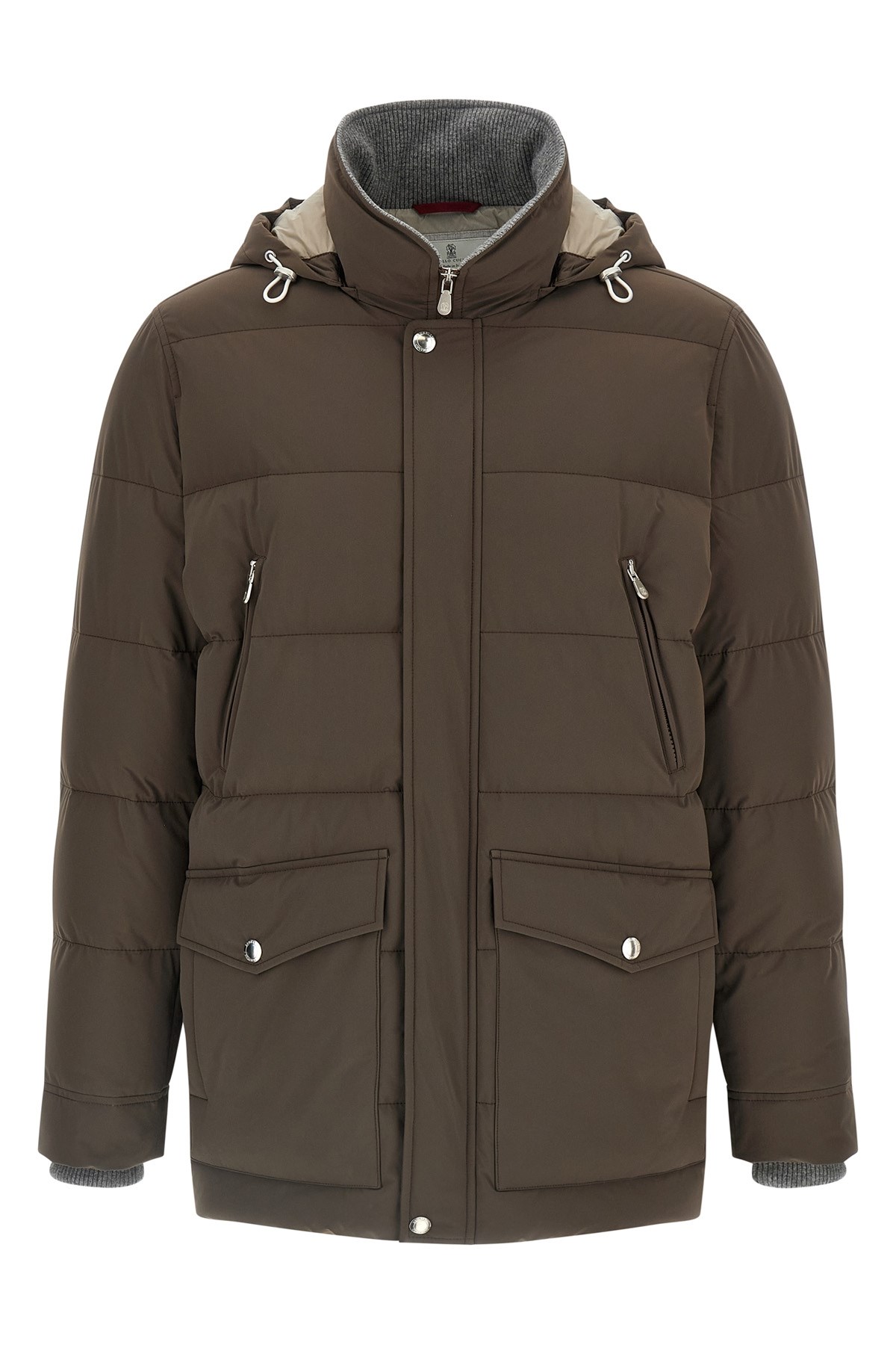 Brunello Cucinelli Knit Insert Down Jacket Puffer Jackets Brown In Brown