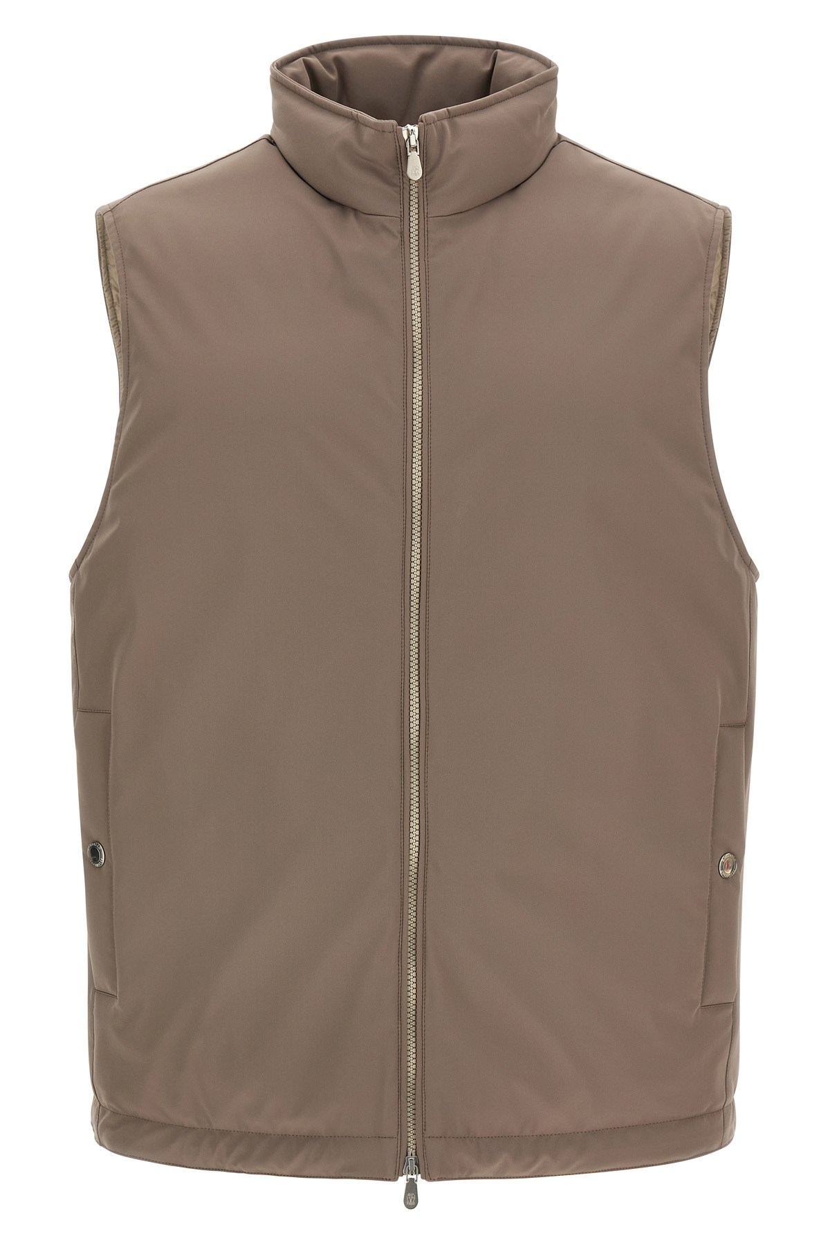 Brunello Cucinelli Quilted High Collar Sleeveless Vest In Sand