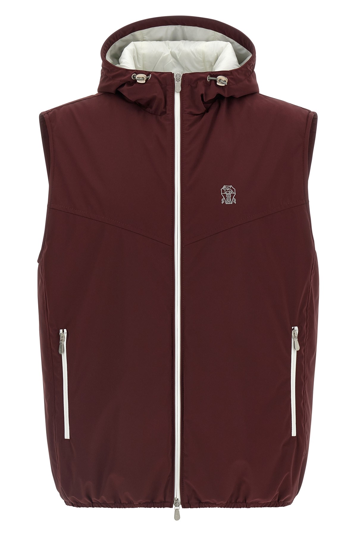 Brunello Cucinelli Hooded Vest With Elastic Hem And Side Zipper Pockets In Red