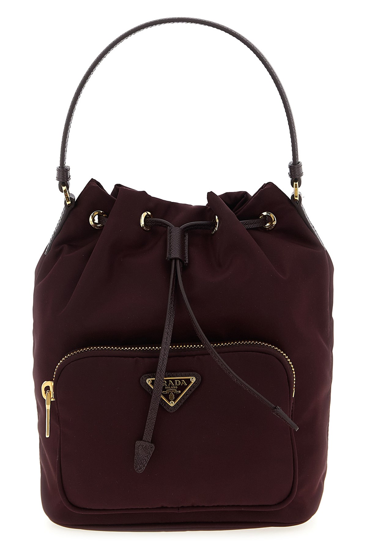 Prada Vela Bucket Bag In Burgundy