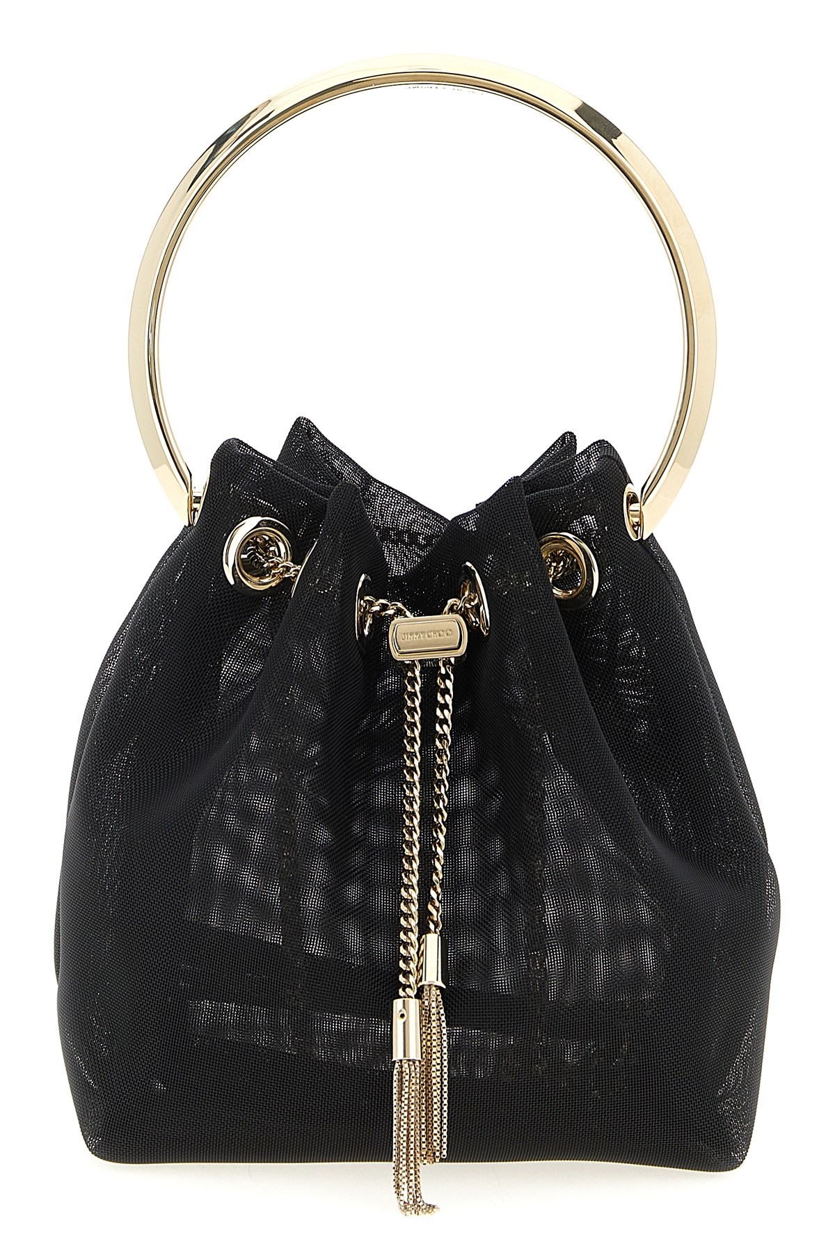 Jimmy Choo Leather Bucket Bag Metallic Handle In Black
