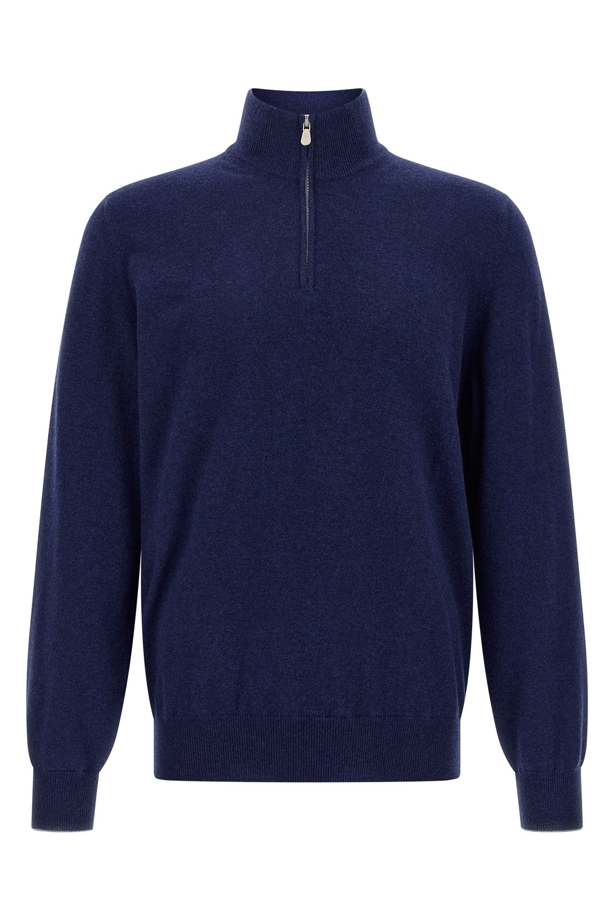 Brunello Cucinelli Half-zip High Collar Sweater In Blue