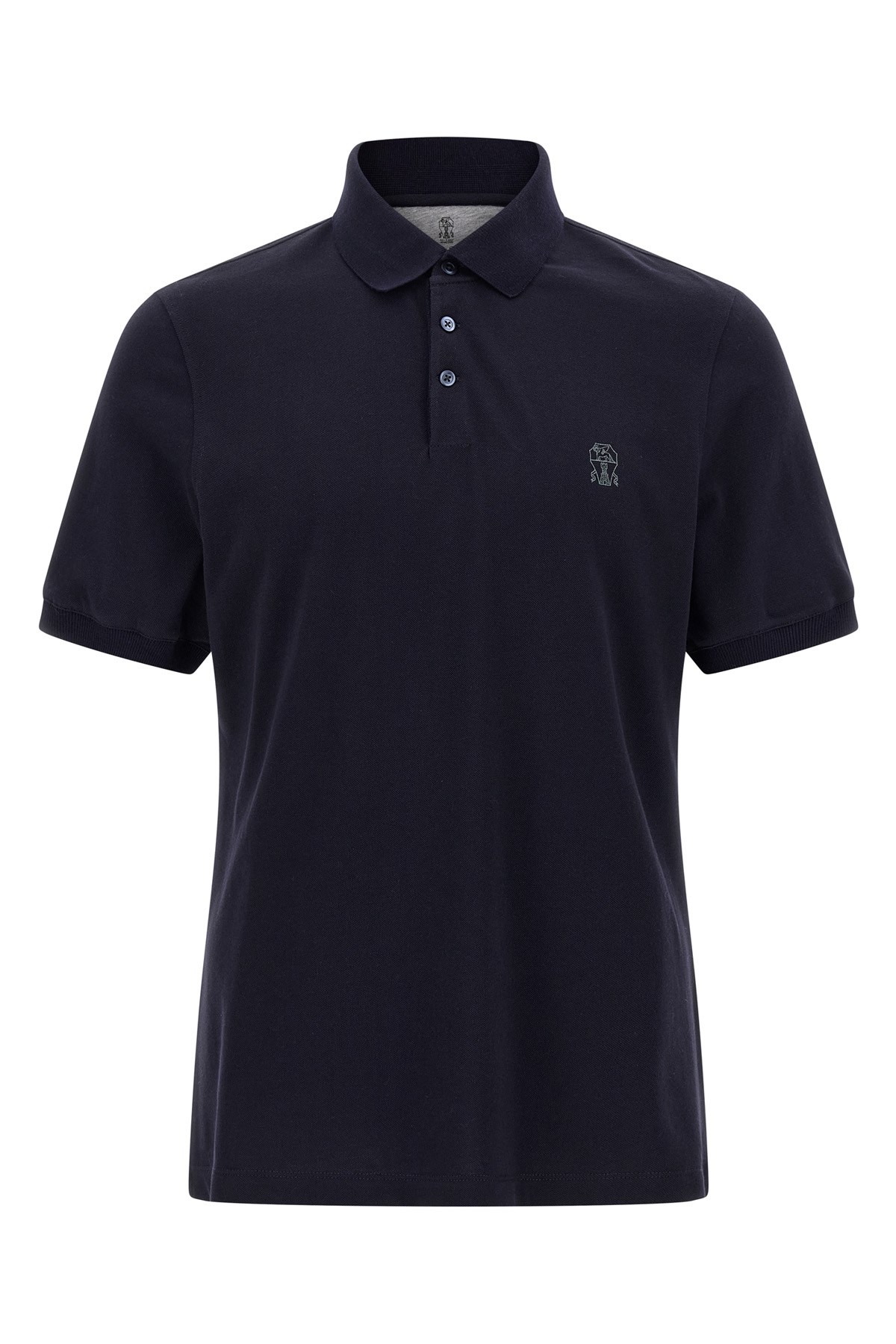 Brunello Cucinelli Cotton Polo Shirt With Printed Logo In Blue
