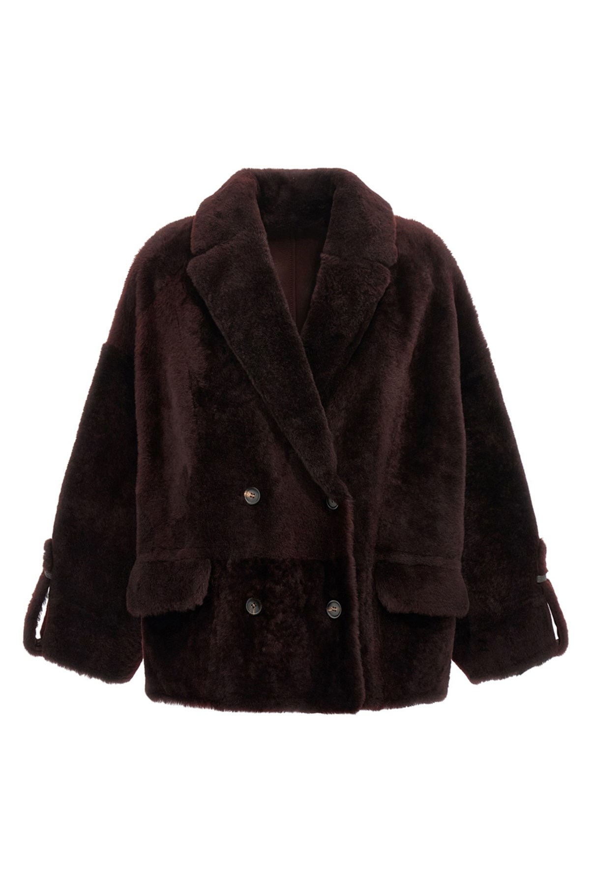 Brunello Cucinelli Burgundy Nappa Leather And Fur Reversible Caban In Burgundy