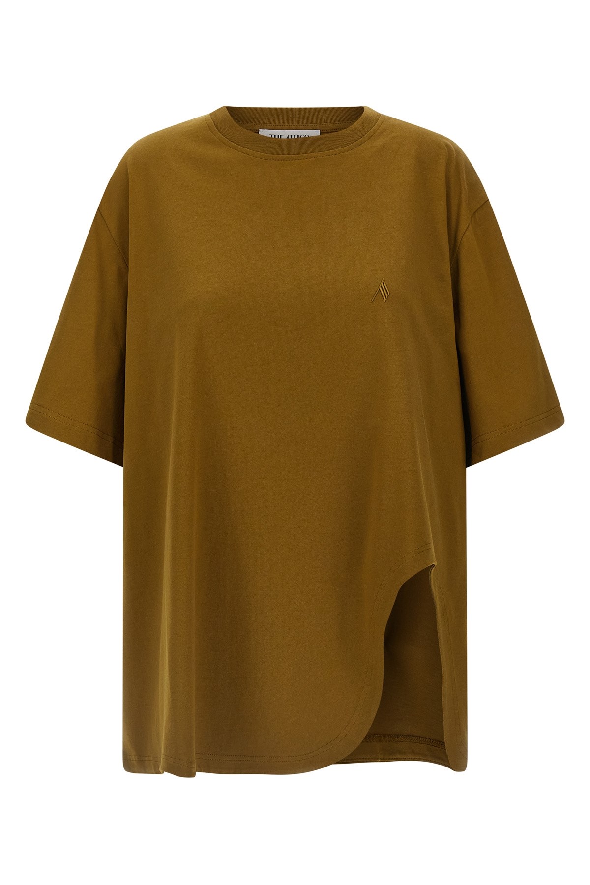 Attico Embroidered Logo T-shirt With Asymmetric Hem In Brown