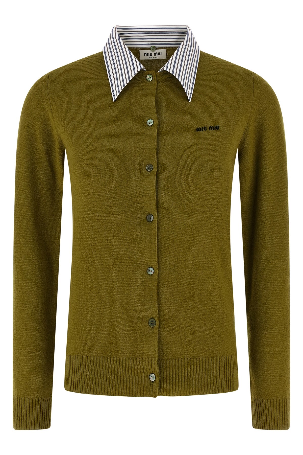 Miu Miu Shirt Collar Cardigan In Green