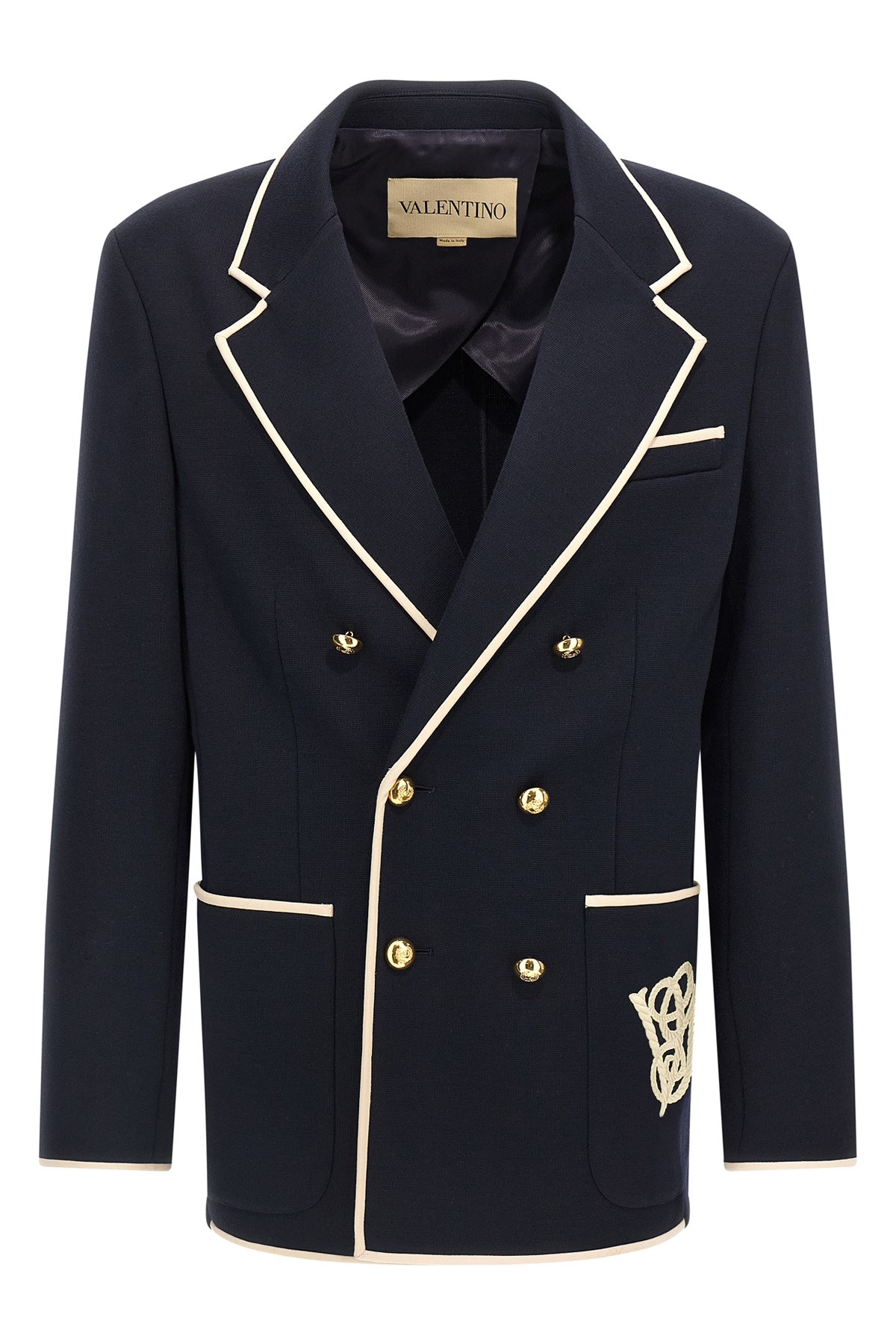 Valentino Double-breasted Blazer Gold Buttons In Blue