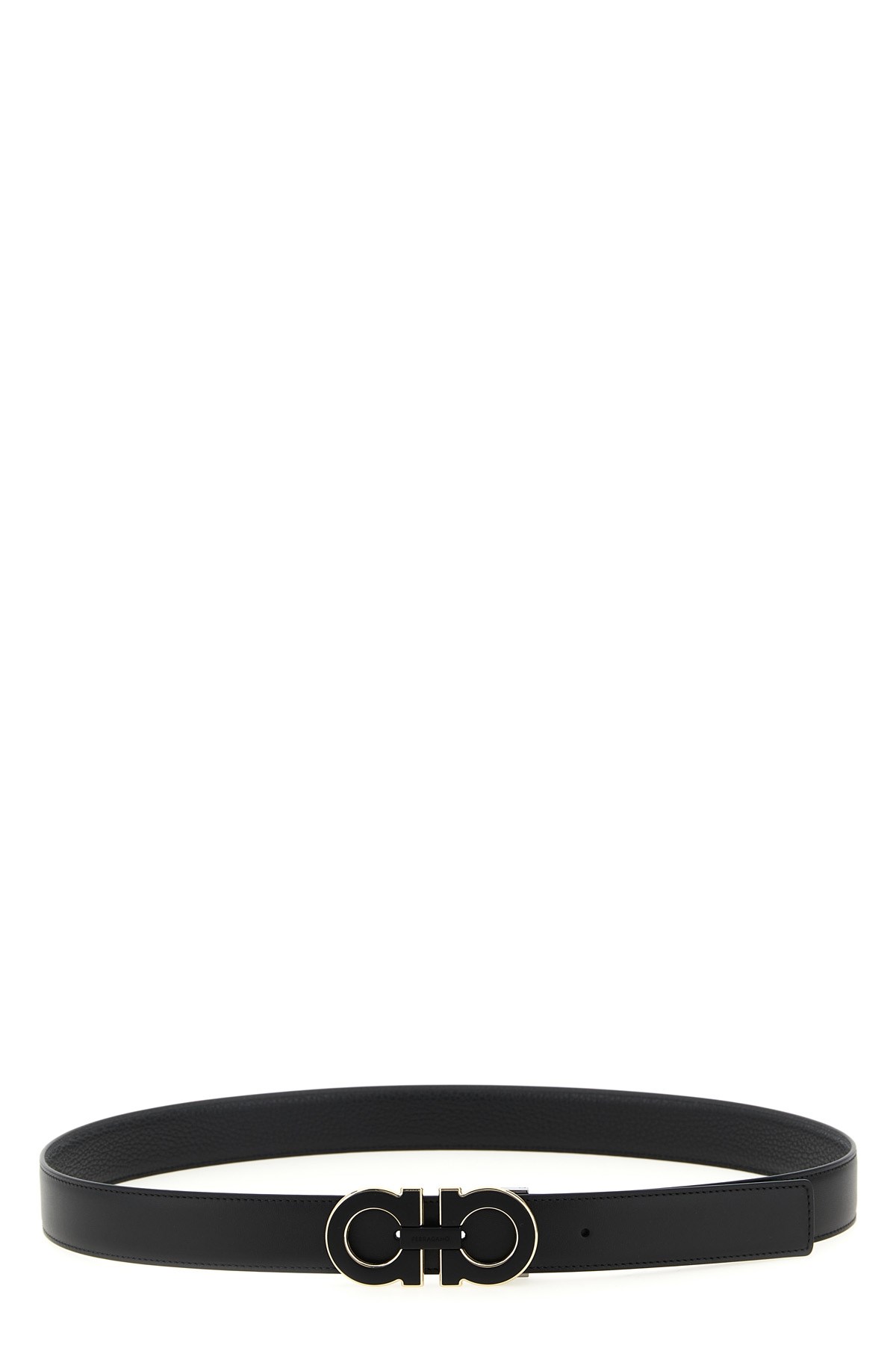Ferragamo Reversible Double Gancini Belt In Black