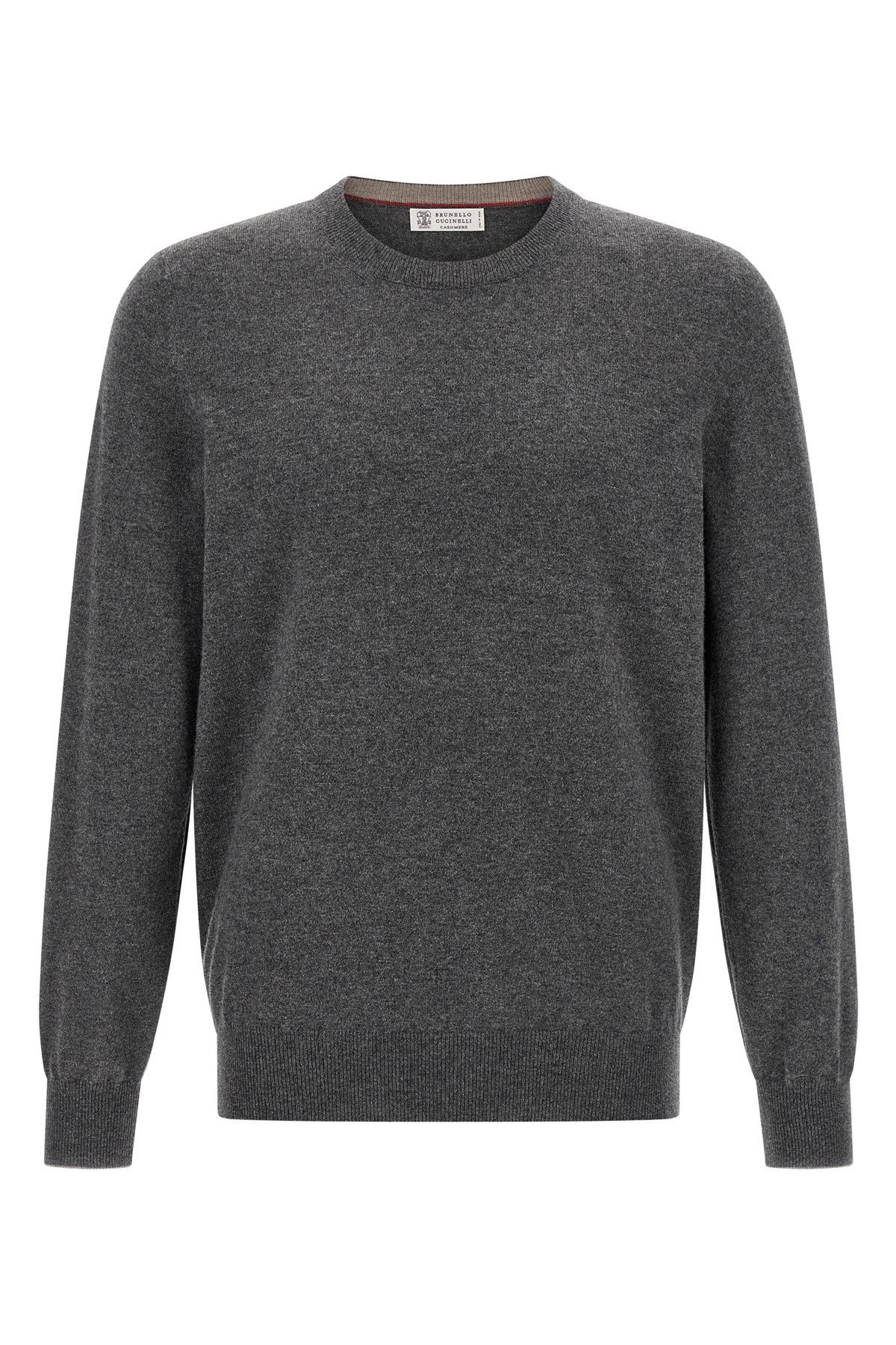 Brunello Cucinelli Cashmere Crew Neck Sweater With Ribbed Cuffs And Hem In Gray