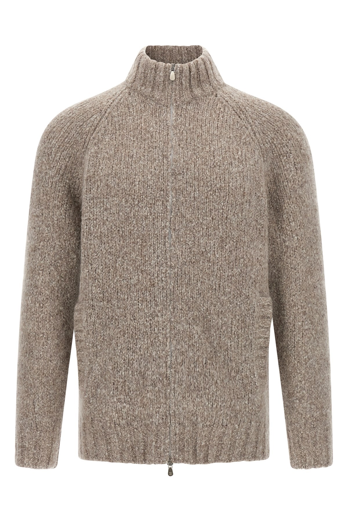 Brunello Cucinelli Alpaca Wool Cardigan With Ribbed Cuffs In Brown