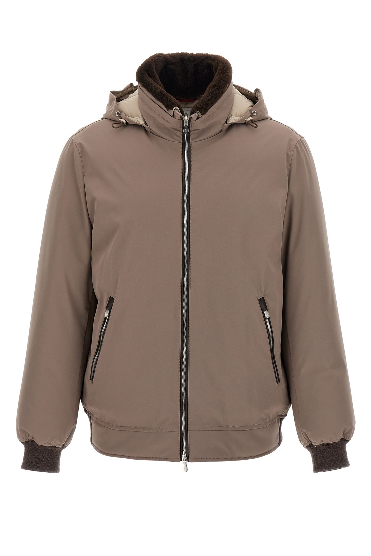 Brunello Cucinelli Sherling Neck Bomber Jacket Puffer Jackets Gray In Gray