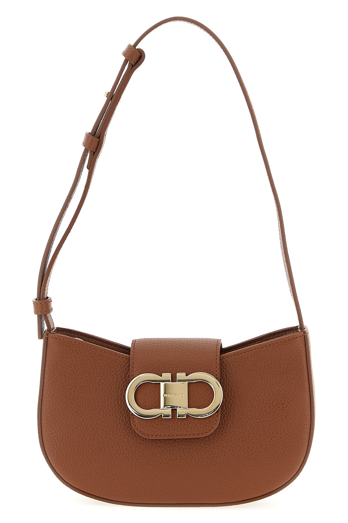 Ferragamo Adjustable Strap Textured Finish Shoulder Bag In Brown