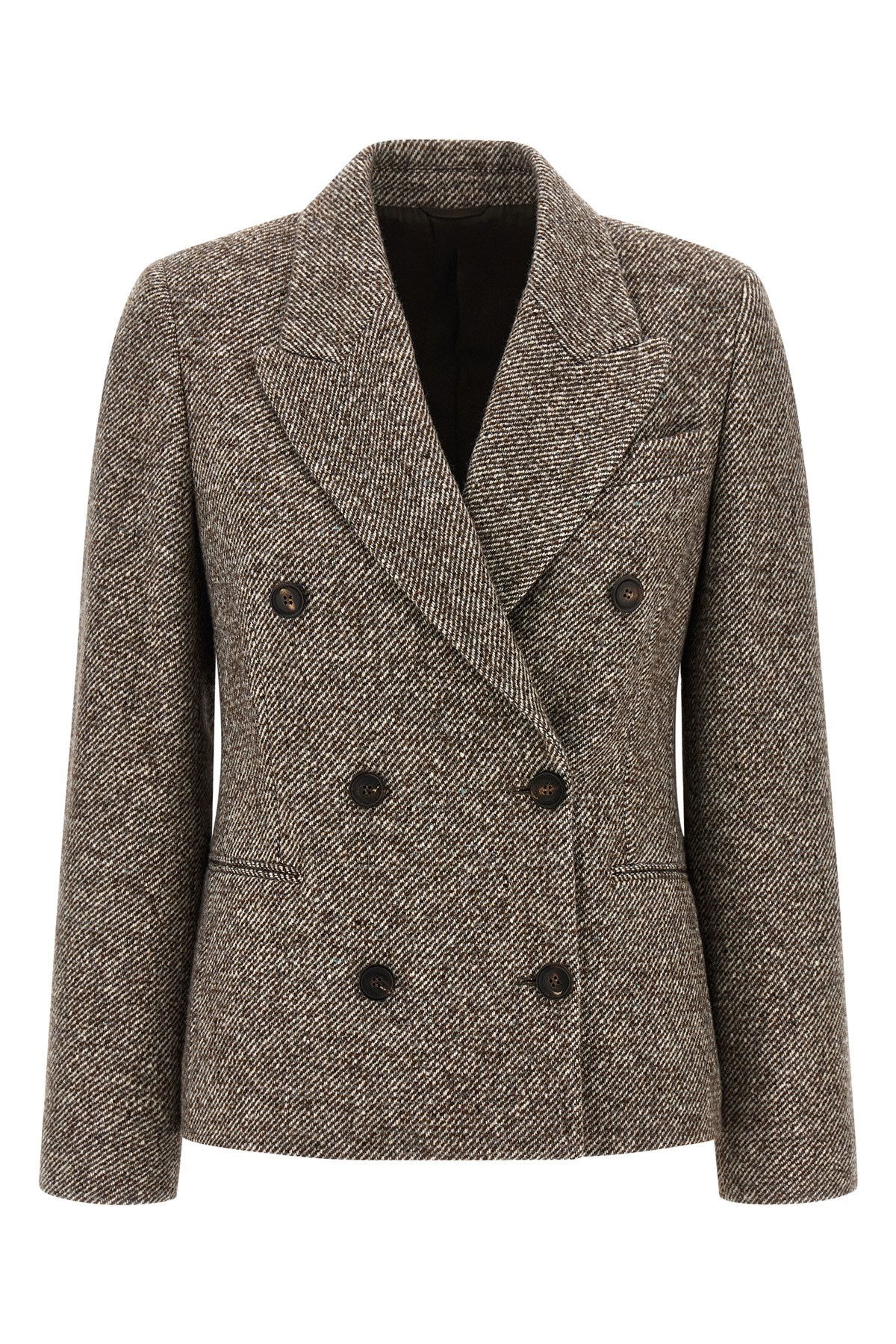 Brunello Cucinelli Wool Double-breasted Jacket With Front Pockets In Brown