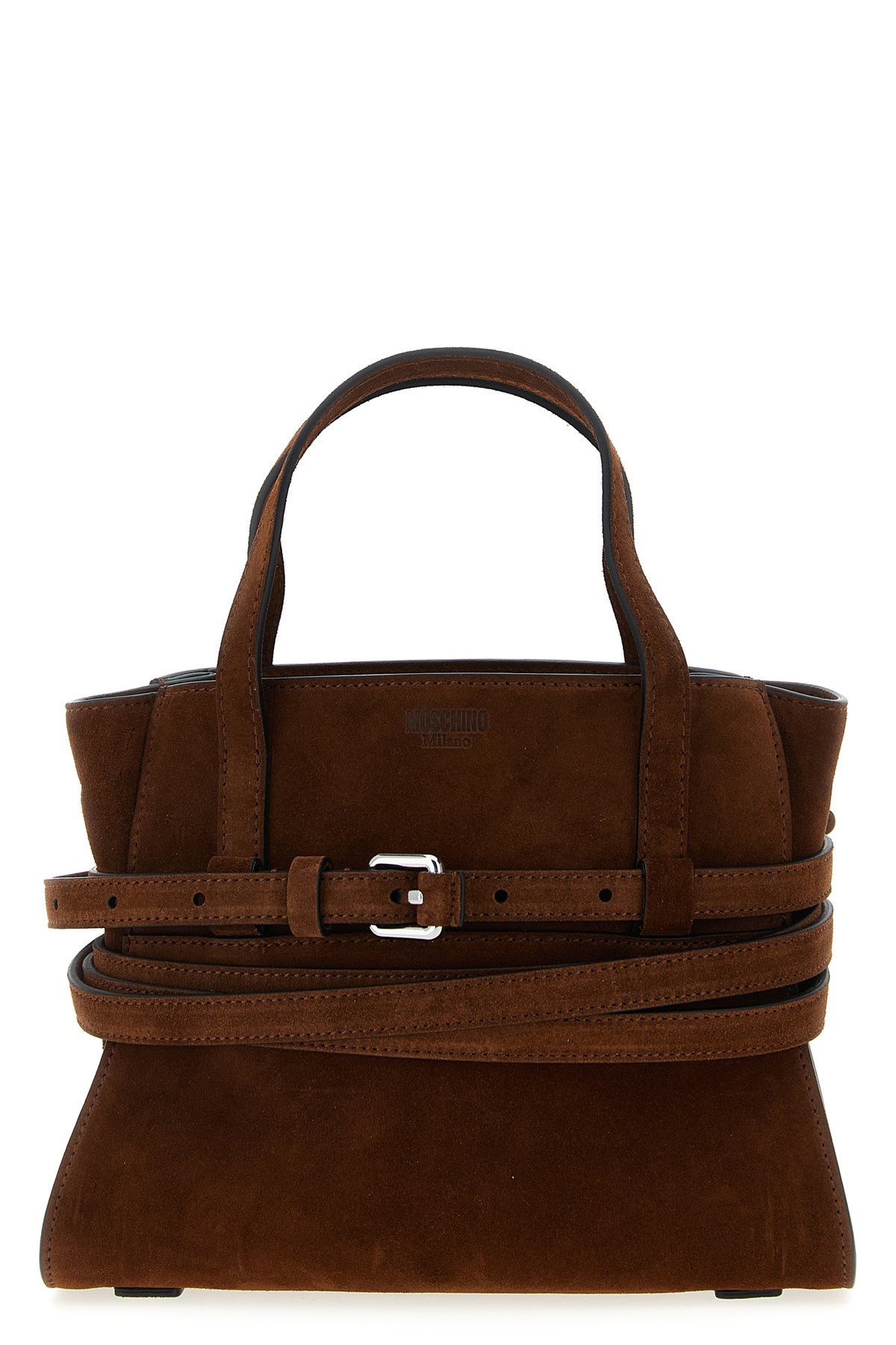 Moschino Small Handbag With Adjustable Strap And Buckle In Brown