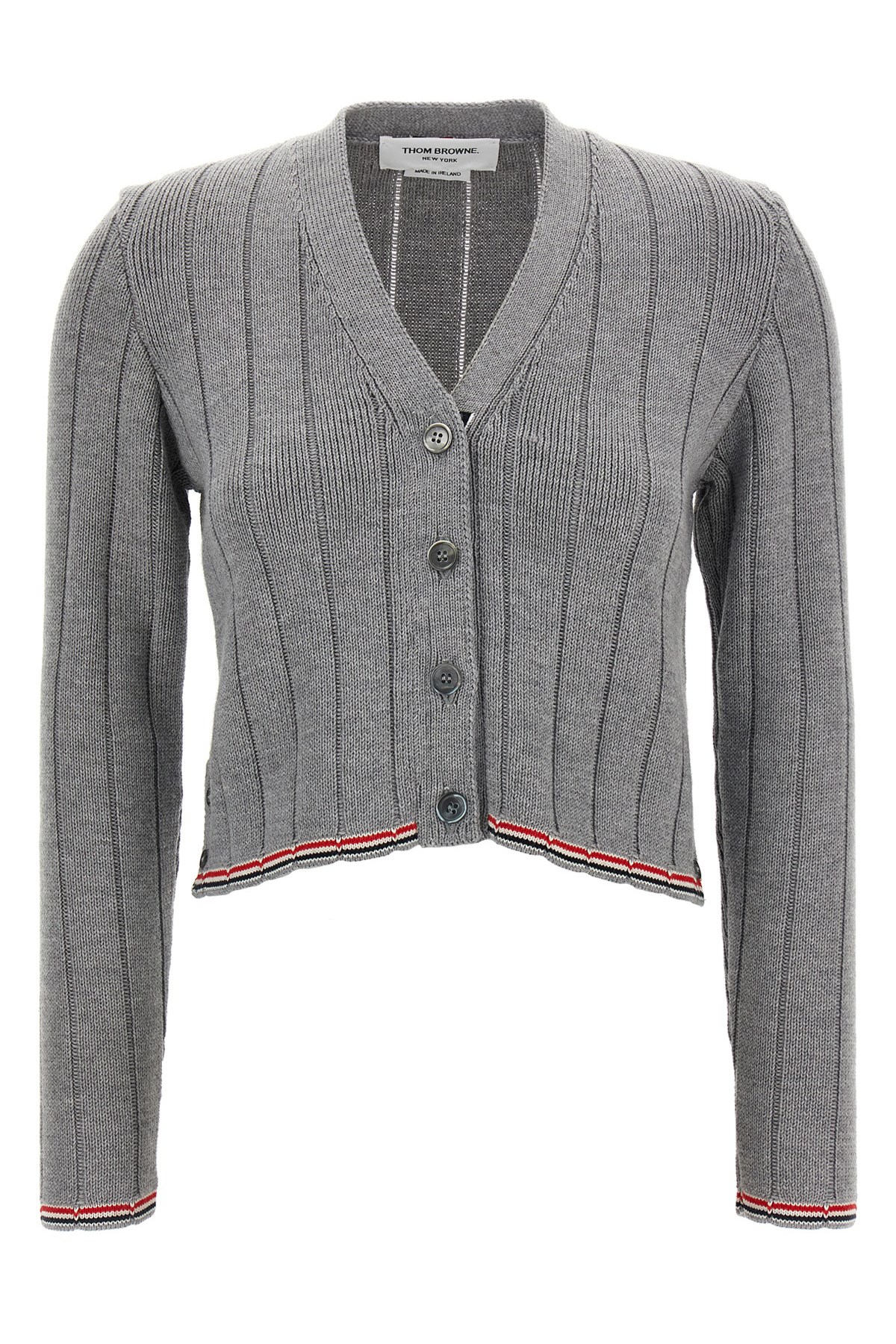 Thom Browne Ladder Full Needle Rib Stitch V Neck Car In Multi