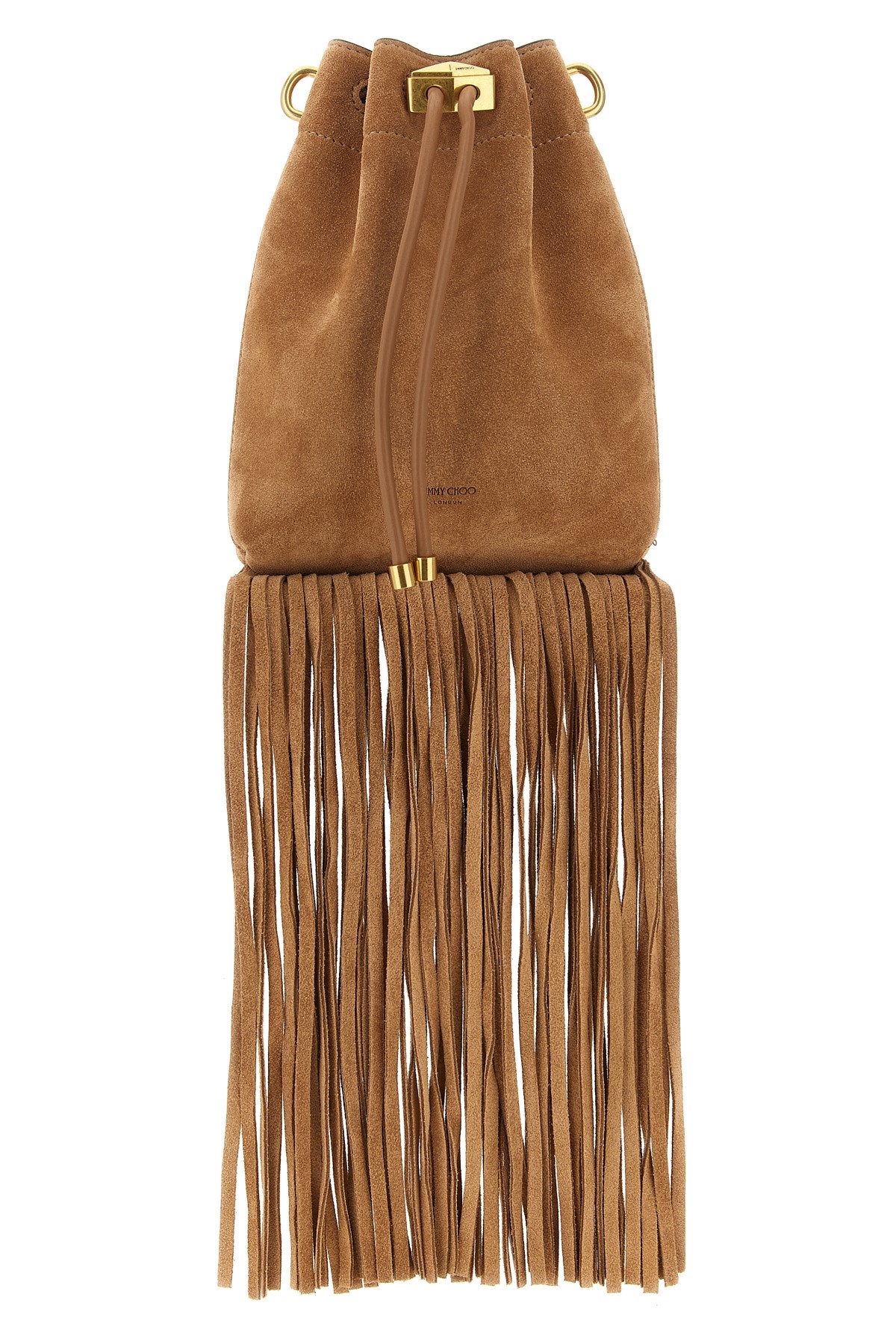 Jimmy Choo Mini Bucket Bag Fringe Detailing In Brown