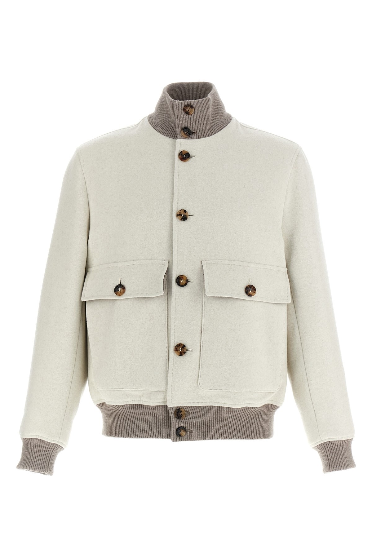 Brunello Cucinelli Wool Bomber Jacket Puffer Jackets White In Multi