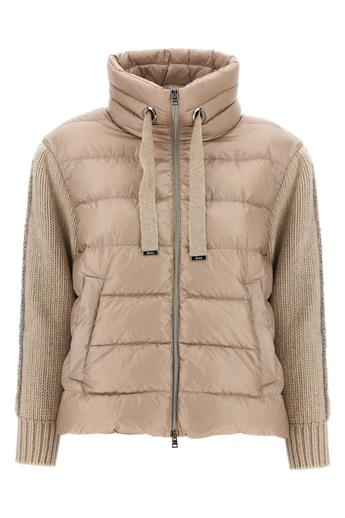 Herno Beige Down Jacket With Knitted In Neutral