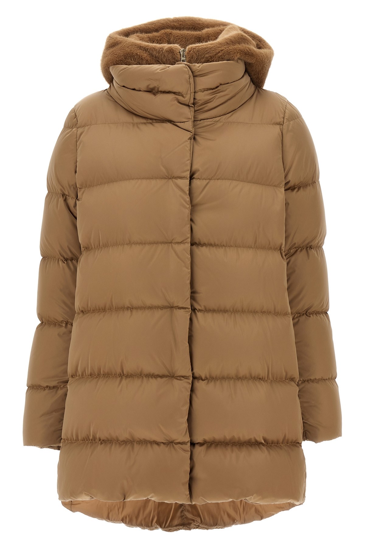 Herno A-shape Jacket In Satin And New Lady Faux Fur In Brown