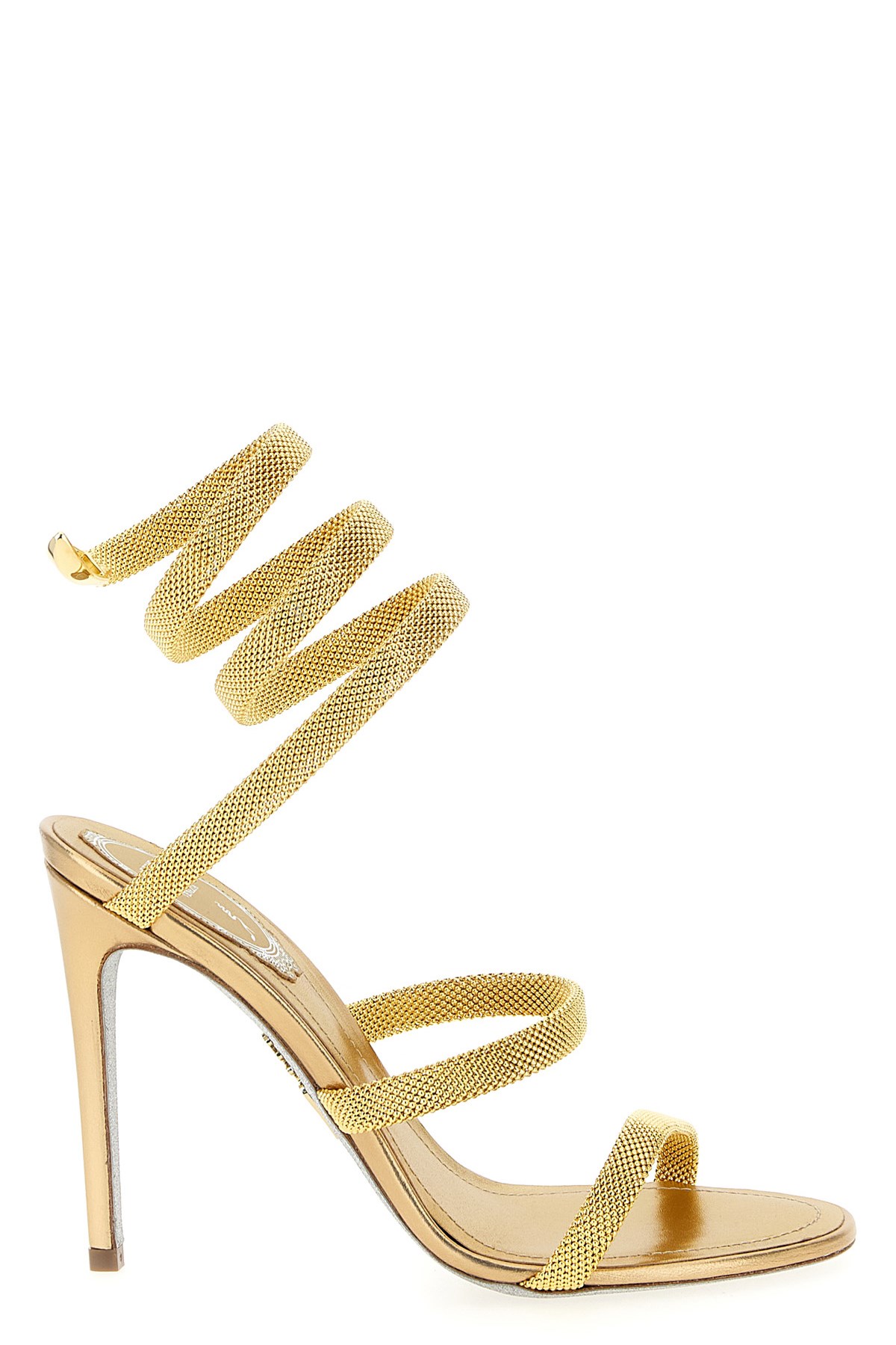 René Caovilla Juniper Metal Gold Sandal 105 In Gold