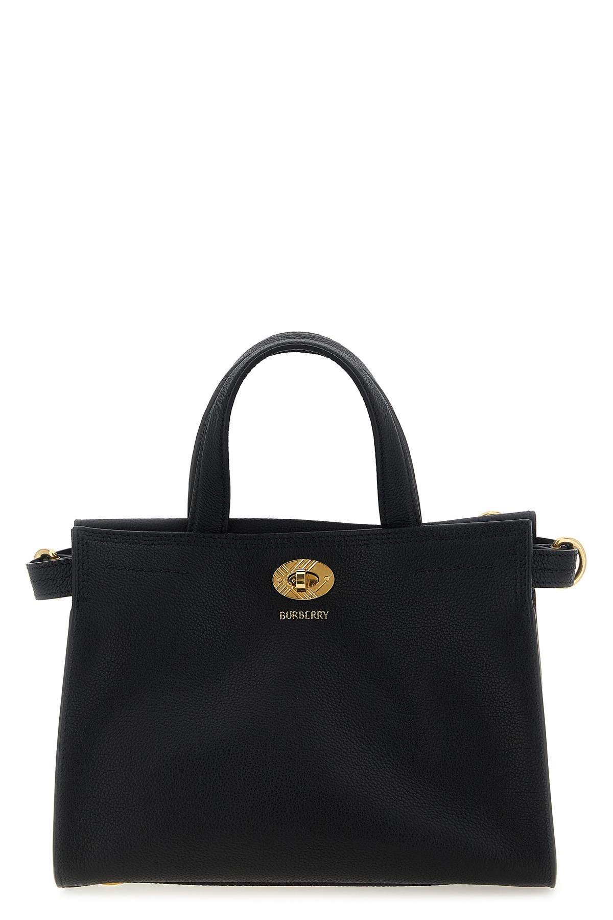 Burberry Mini Cotswold Grained Leather Top Handle Bag In Black