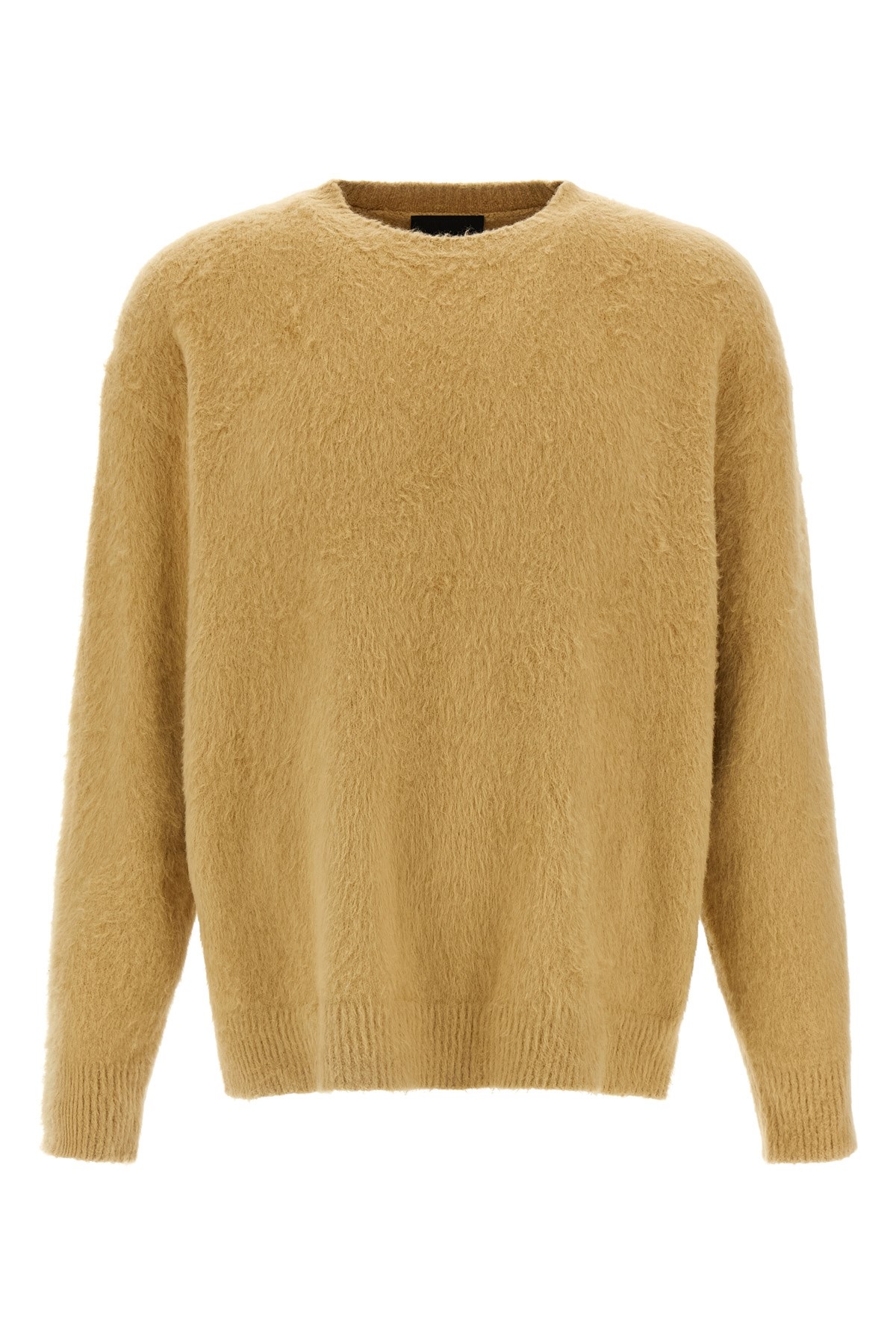 Roberto Collina Crew Neck Shearling Cotton Sweater In Sand