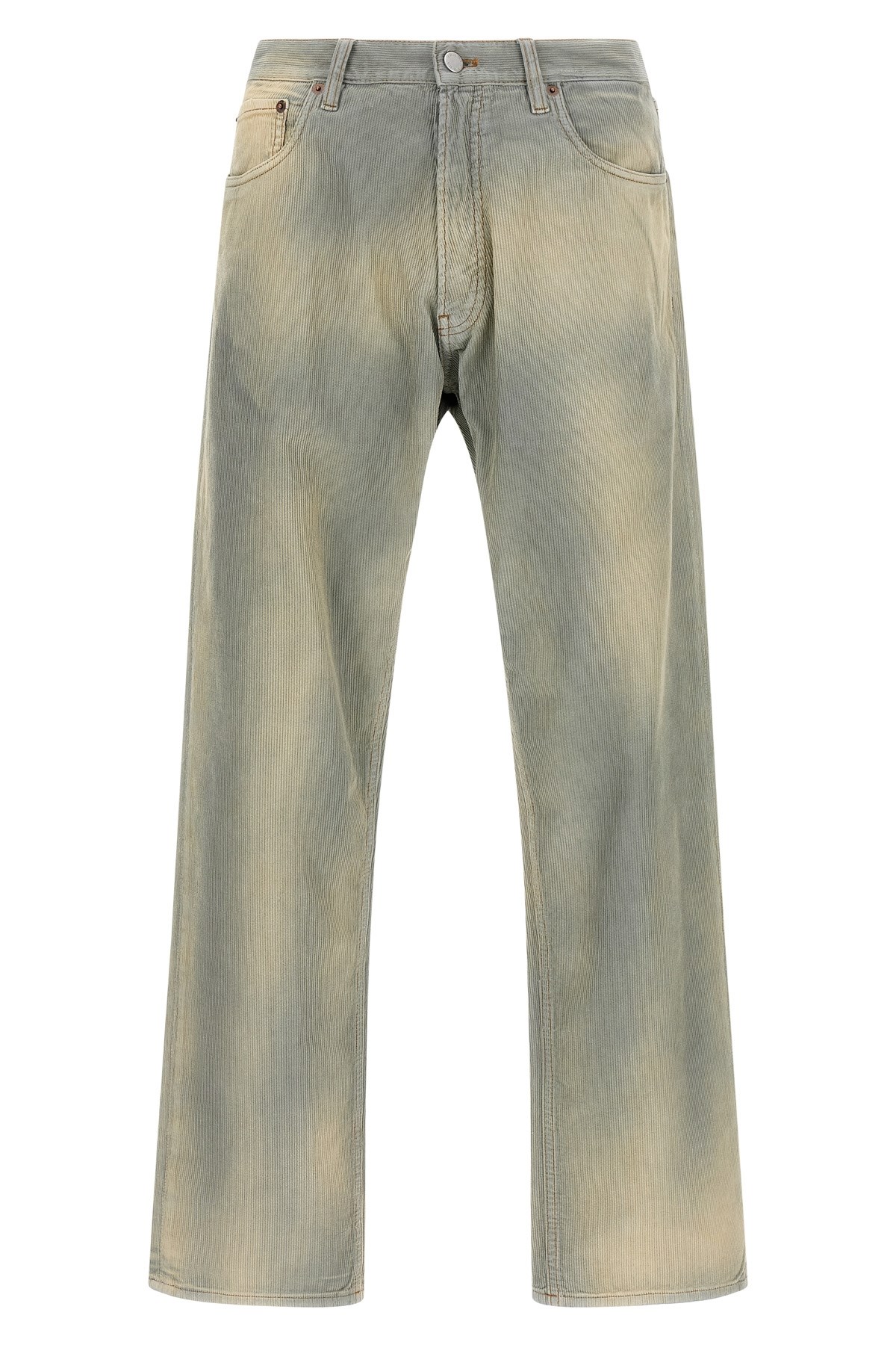 Prada Light Blue Corduroy Trousers With Washed Effect Men In Gray