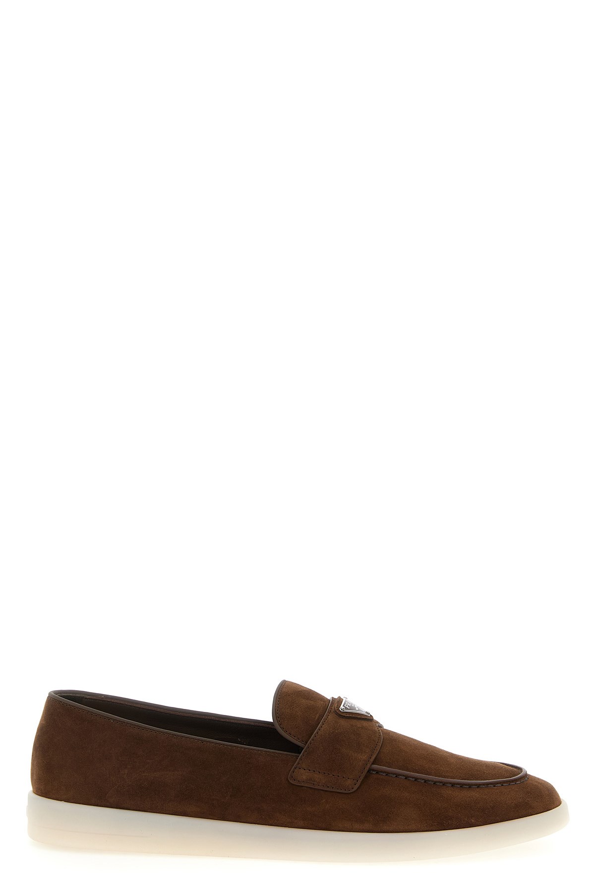 Prada Logo Suede Loafers In Brown