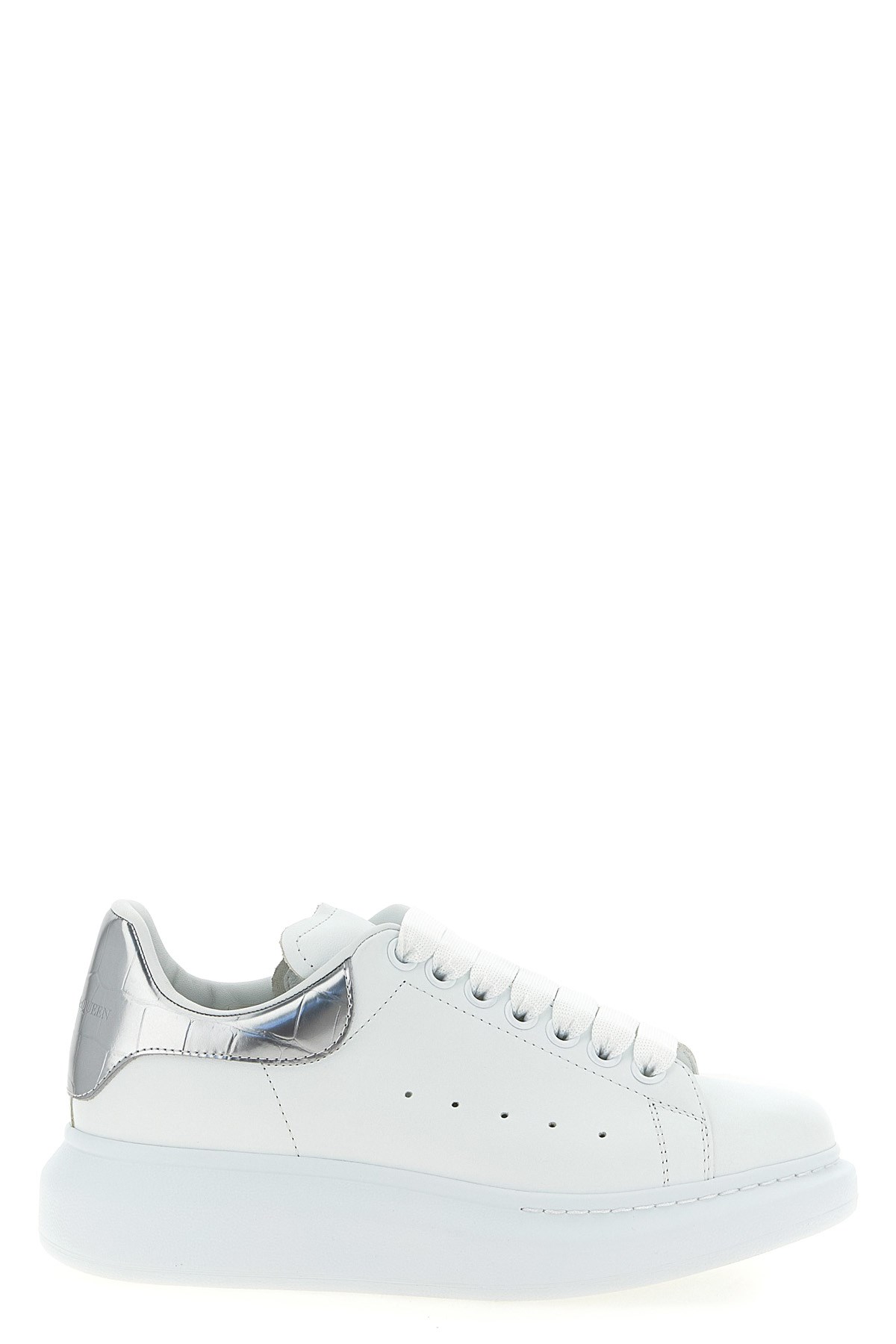 Alexander Mcqueen White Oversize Sneakers With Snake Print On The Heel In Leather Woman In Silver
