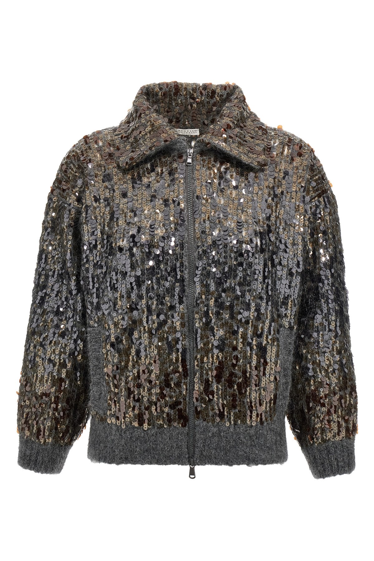 Brunello Cucinelli Mohair-blend Sequin-embellished Cardigan In Gray