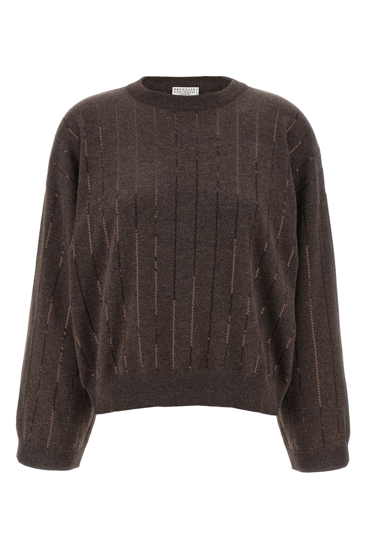 Brunello Cucinelli Sequin Cashmere Sweater Sweaters And Cardigans Brown In Brown