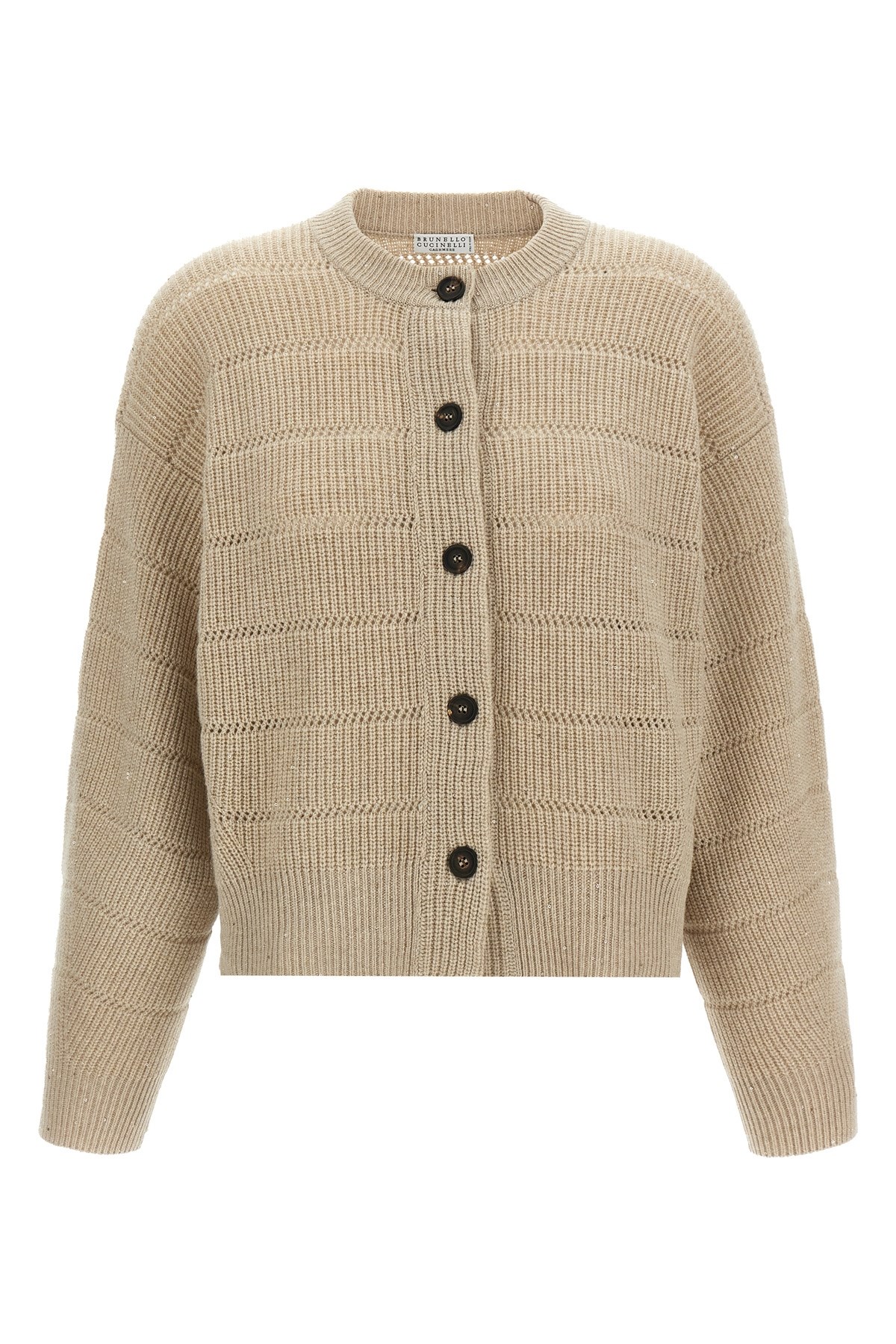 Brunello Cucinelli Beige Rustic Dazzling Net Cardigan In Sand