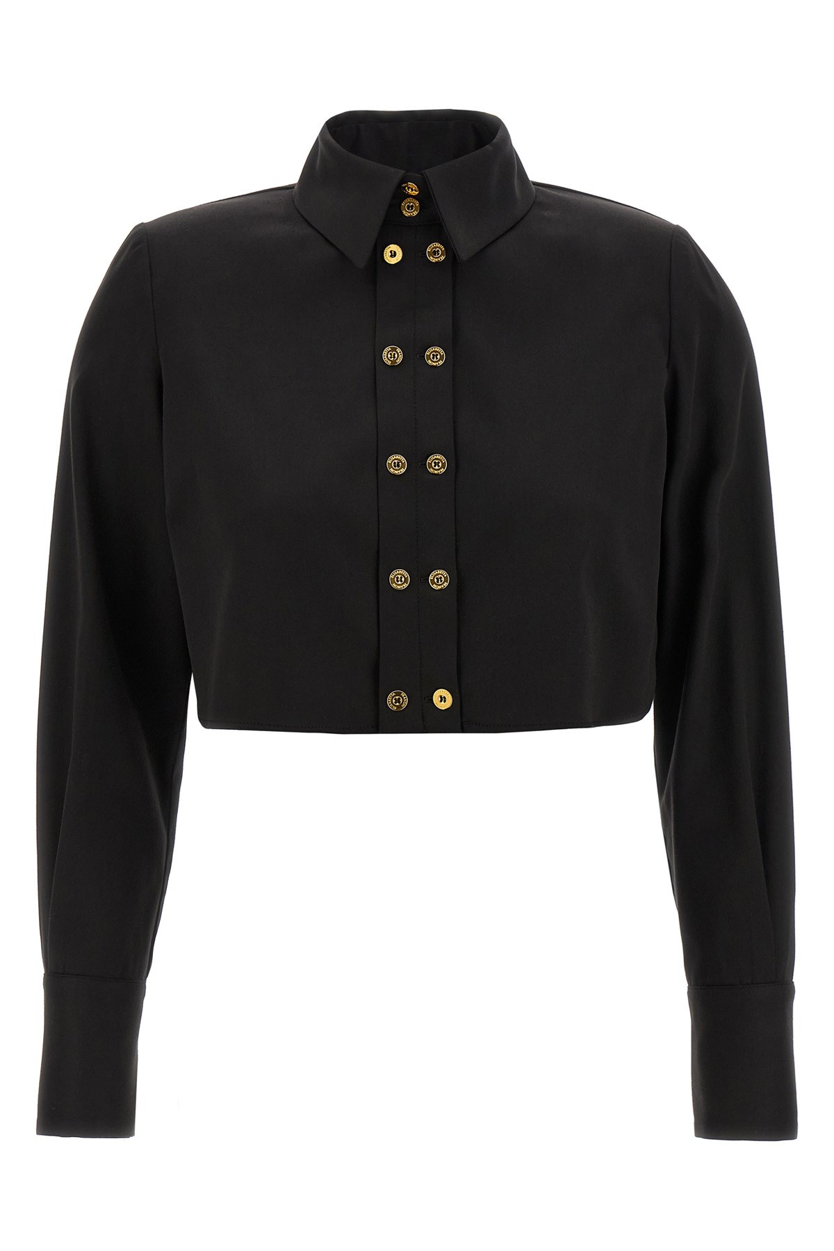 Elisabetta Franchi Short Shirt With Long Sleeves And Collar In Black