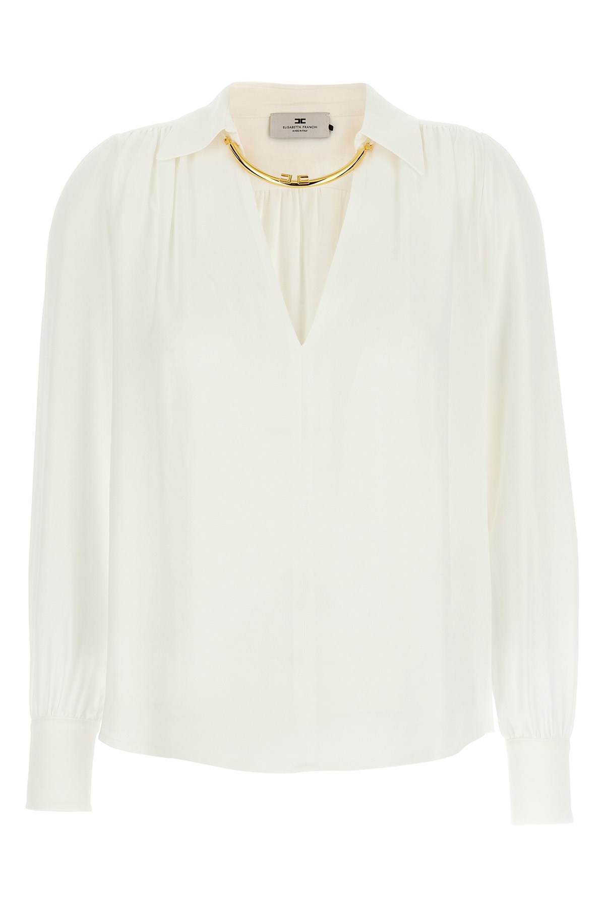 Elisabetta Franchi Viscose Georgette Shirt With Removable Necklace Detail In White