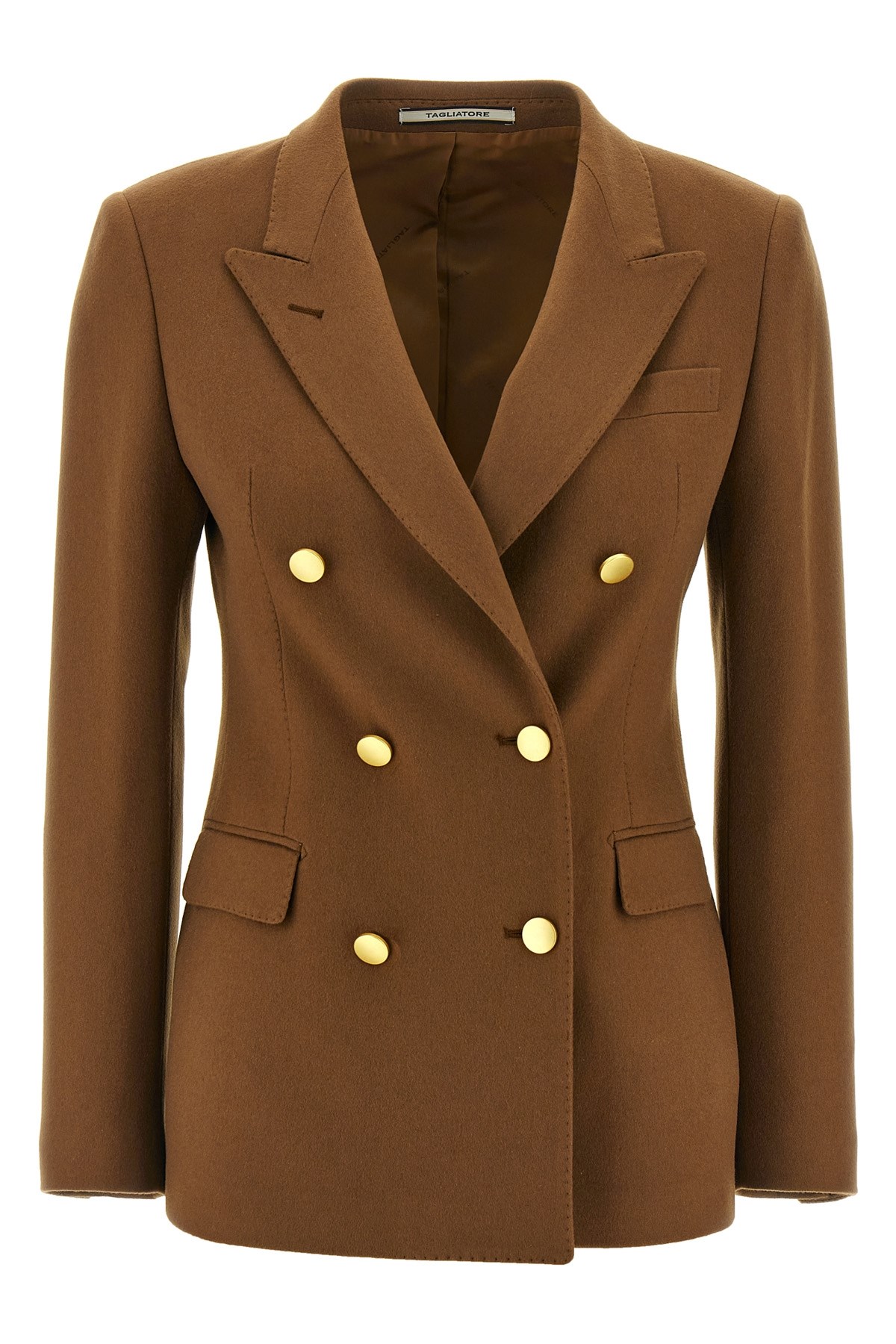 Tagliatore Double-breasted Peak-lapel Blazer In Brown