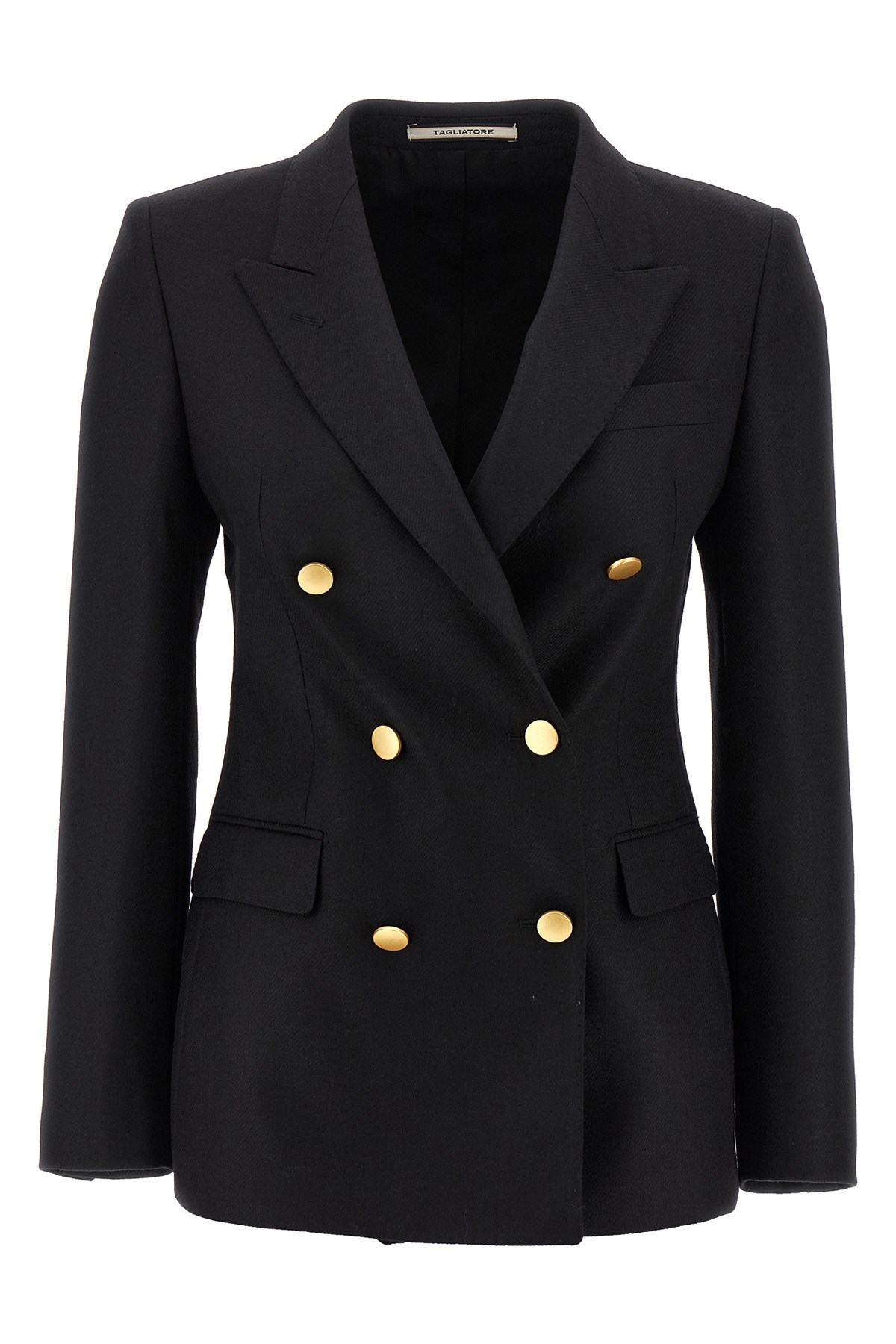 Tagliatore Double-breasted Wool Jacket With Peak Lapels In Black