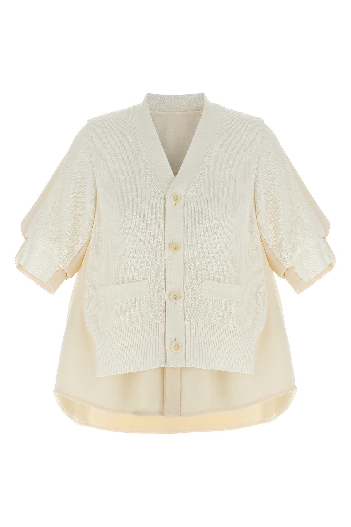 Sacai Suiting Mix Knit Cardigan In White