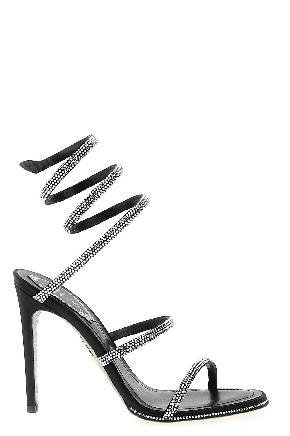 René Caovilla Black Open Toe Heels In Black