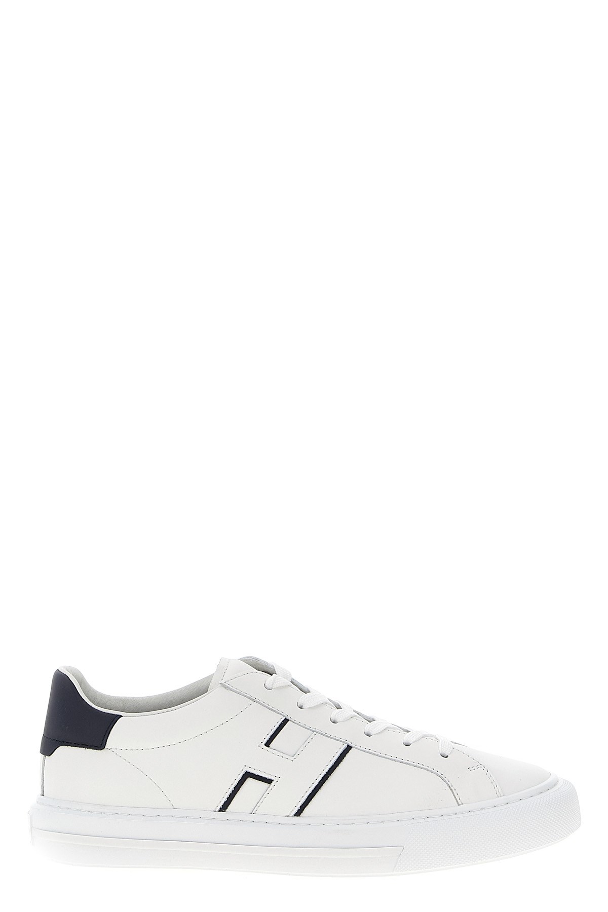 Hogan White Leather Sneakers With Logo Design And Rubber Sole In Blue