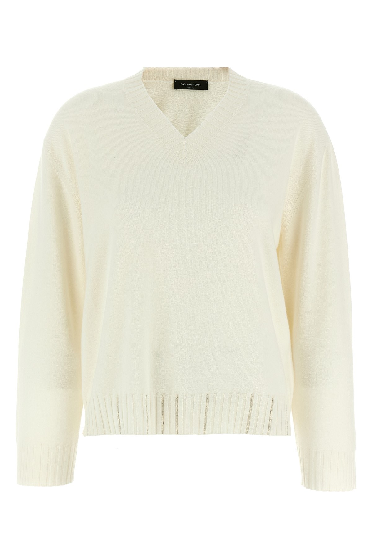 Fabiana Filippi Sweater V-neck Ribbed Cuffs Hem Neckline In Sand