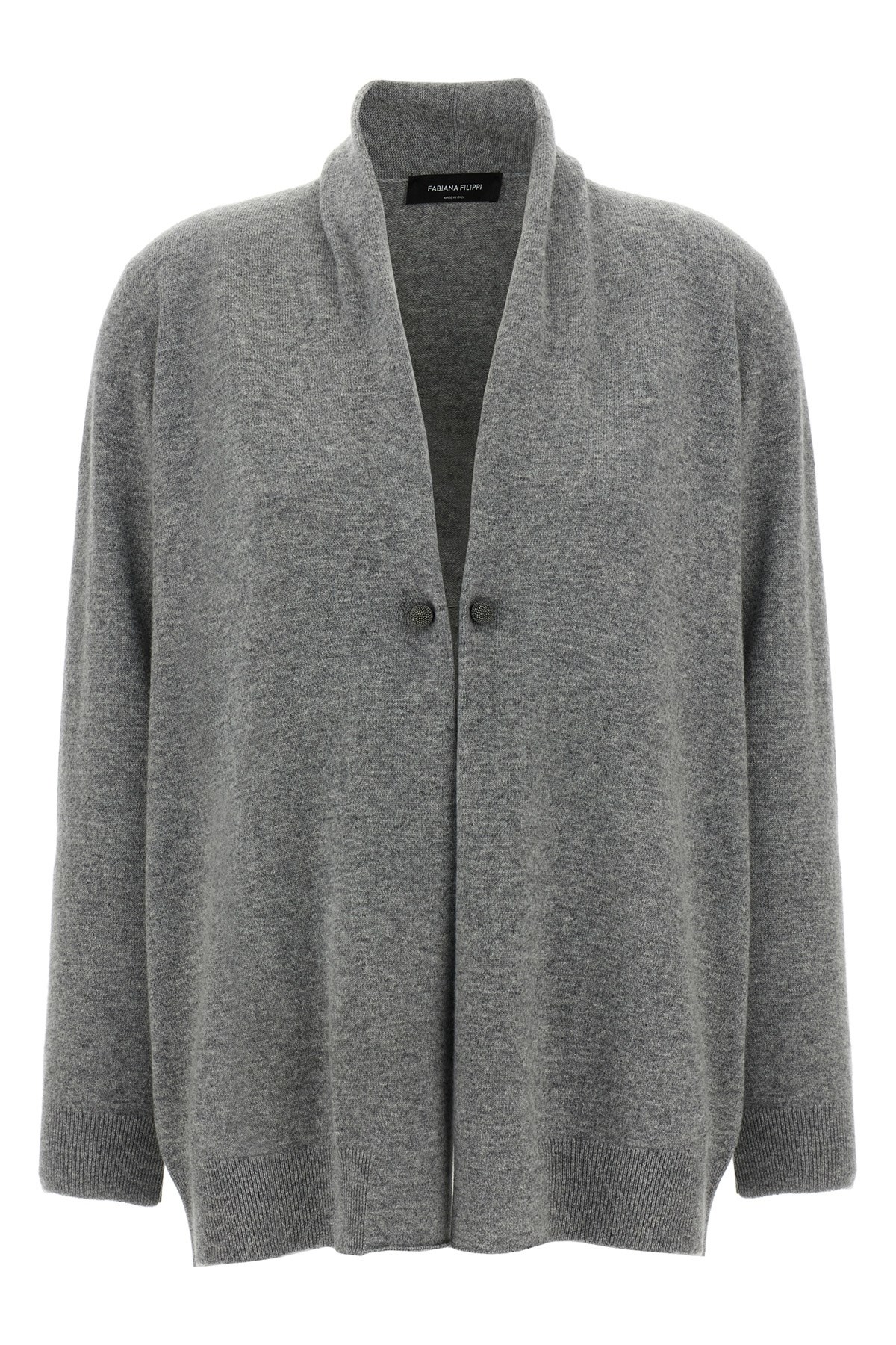 Fabiana Filippi Brooch Embellished Knit Cardigan In Gray