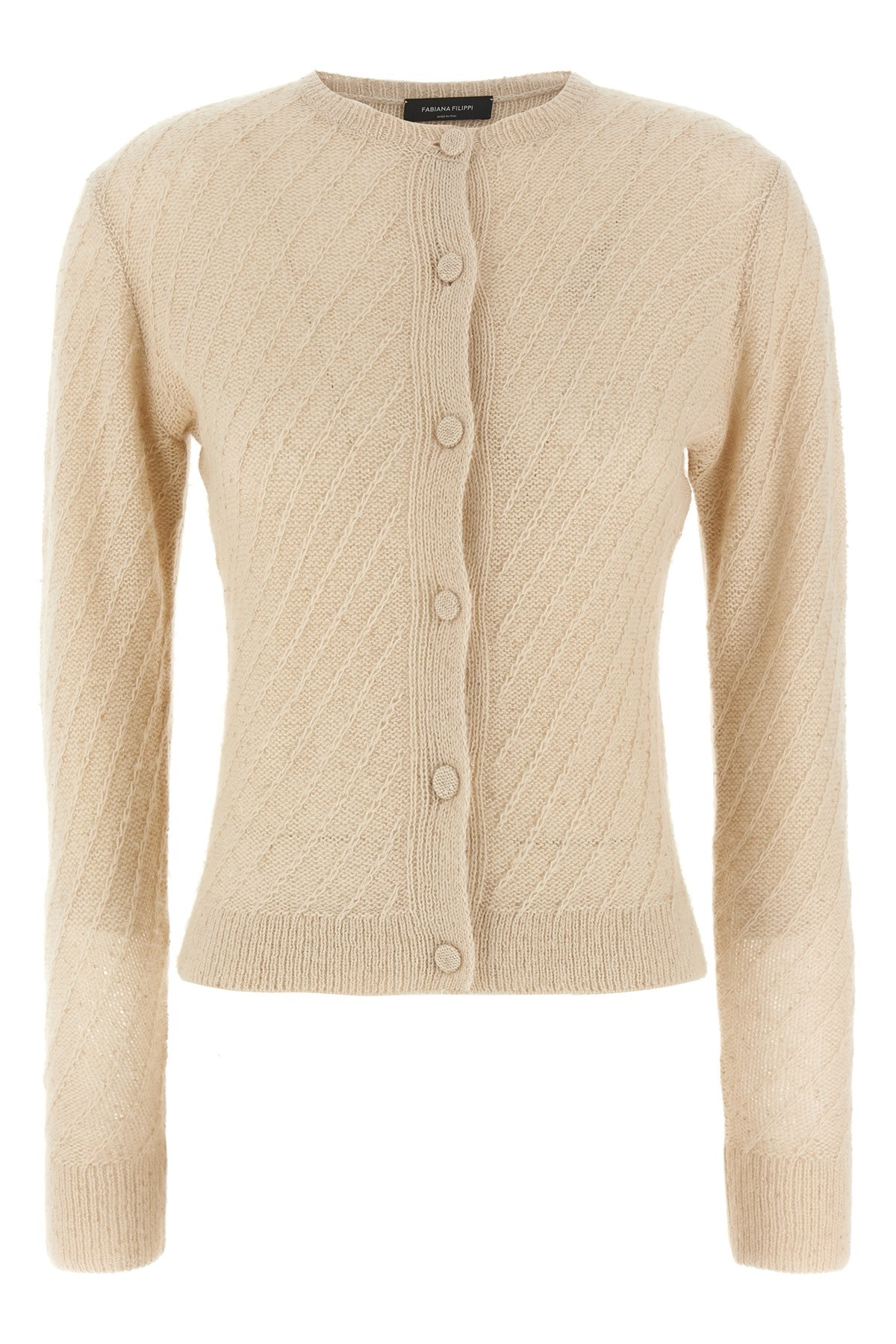 Fabiana Filippi Sequin Crochet Knit Cardigan In Sand