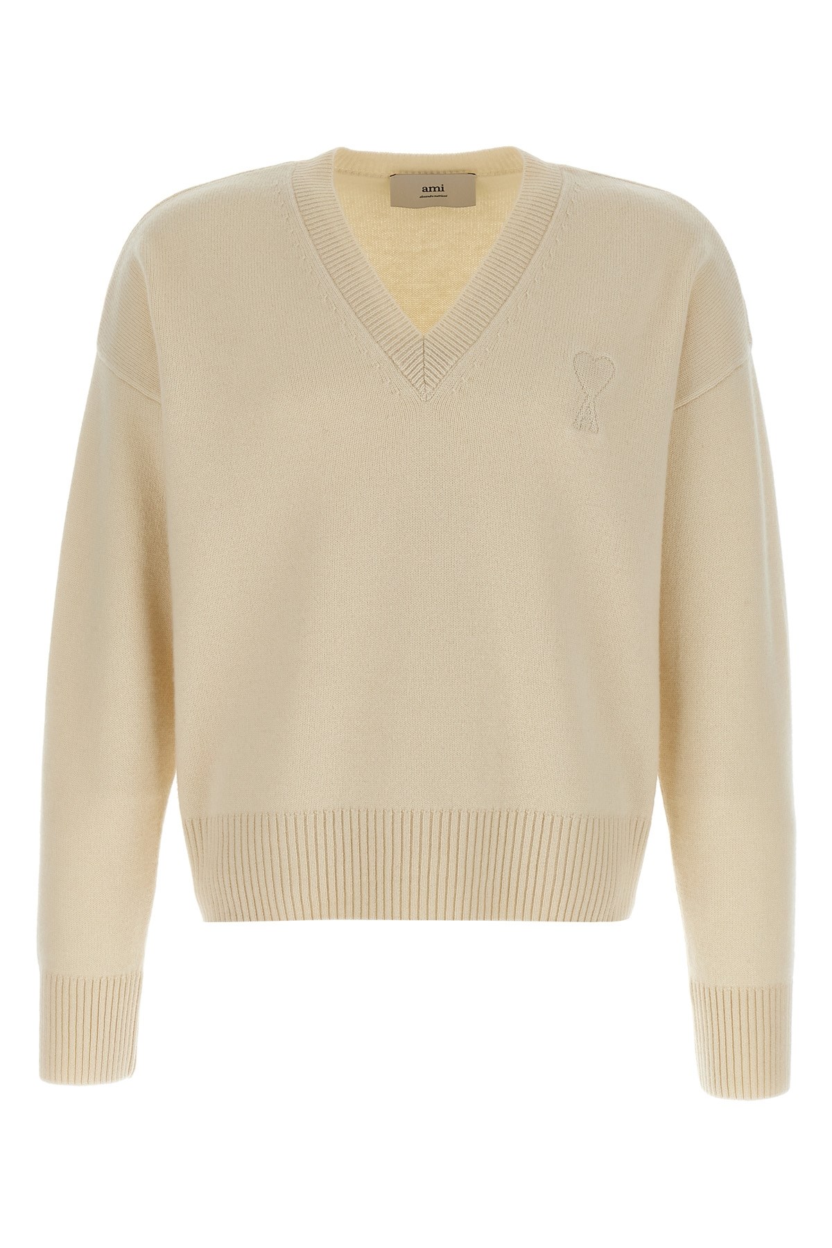 Ami Alexandre Mattiussi Puff Logo Patch Sweater Sweaters And Cardigans Beige In Brown