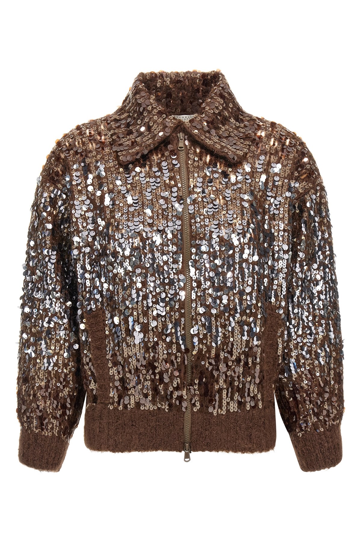 Brunello Cucinelli Sparkling Ombre Embroidery Cardigan In Brown