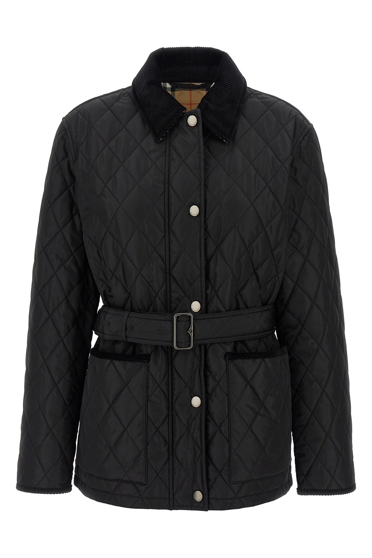 Burberry Women Black Nylon Belted Quilted Jacket In Black