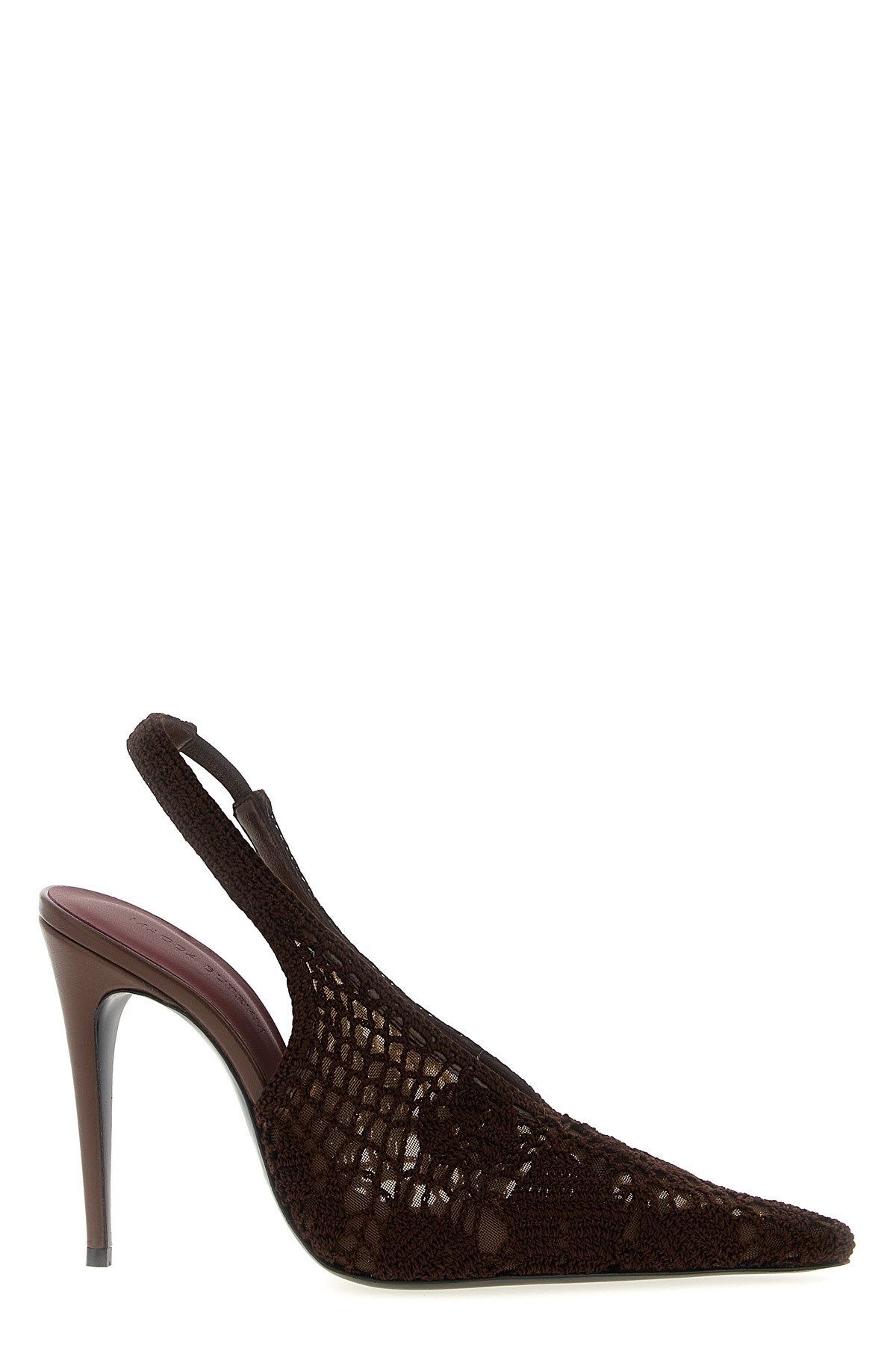 Magda Butrym Leather-trimmed Crocheted Mesh Slingback Pumps In Brown