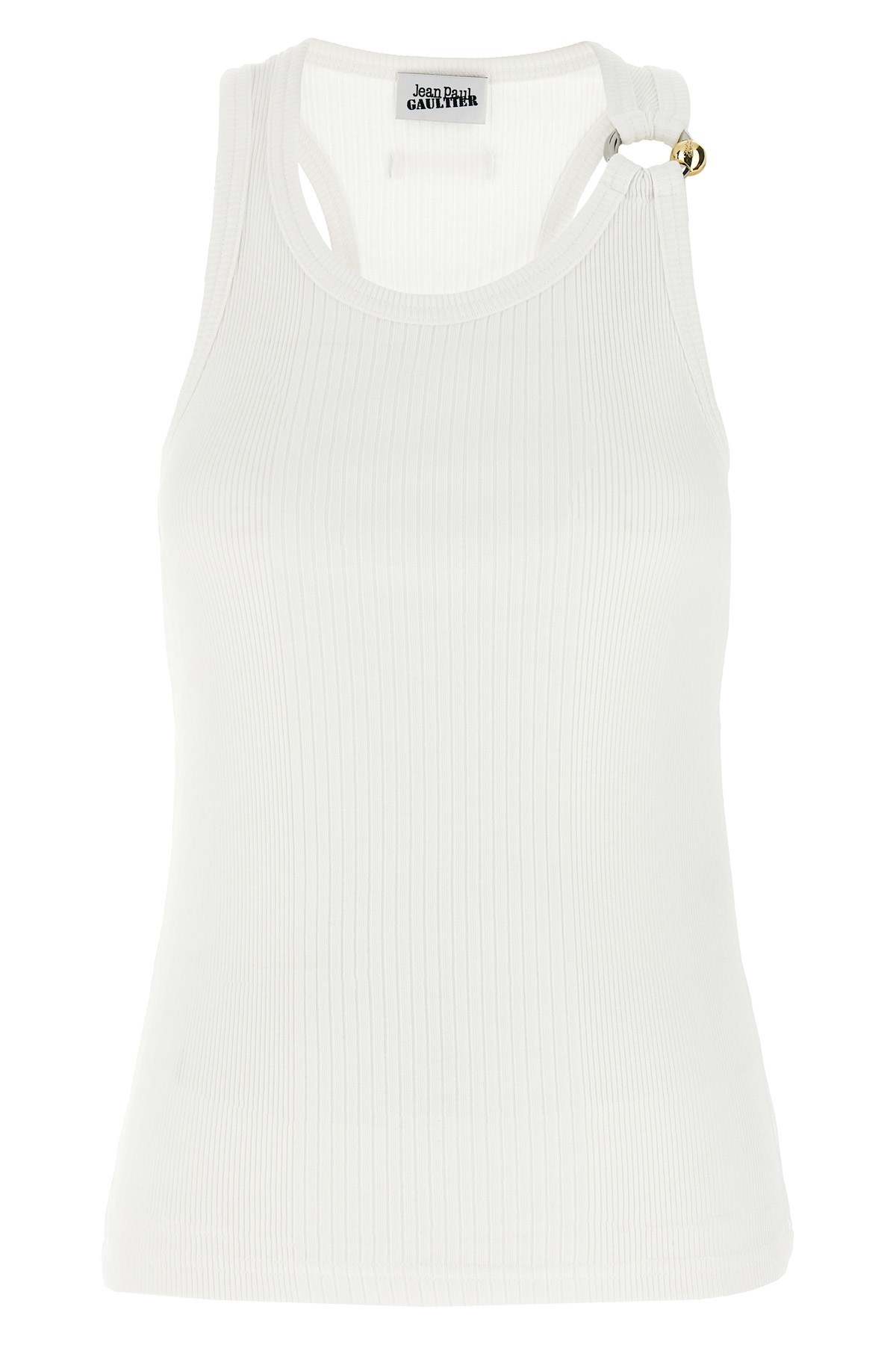 Jean Paul Gaultier Ribbed Texture Scoop Neck Sleeveless Top In White